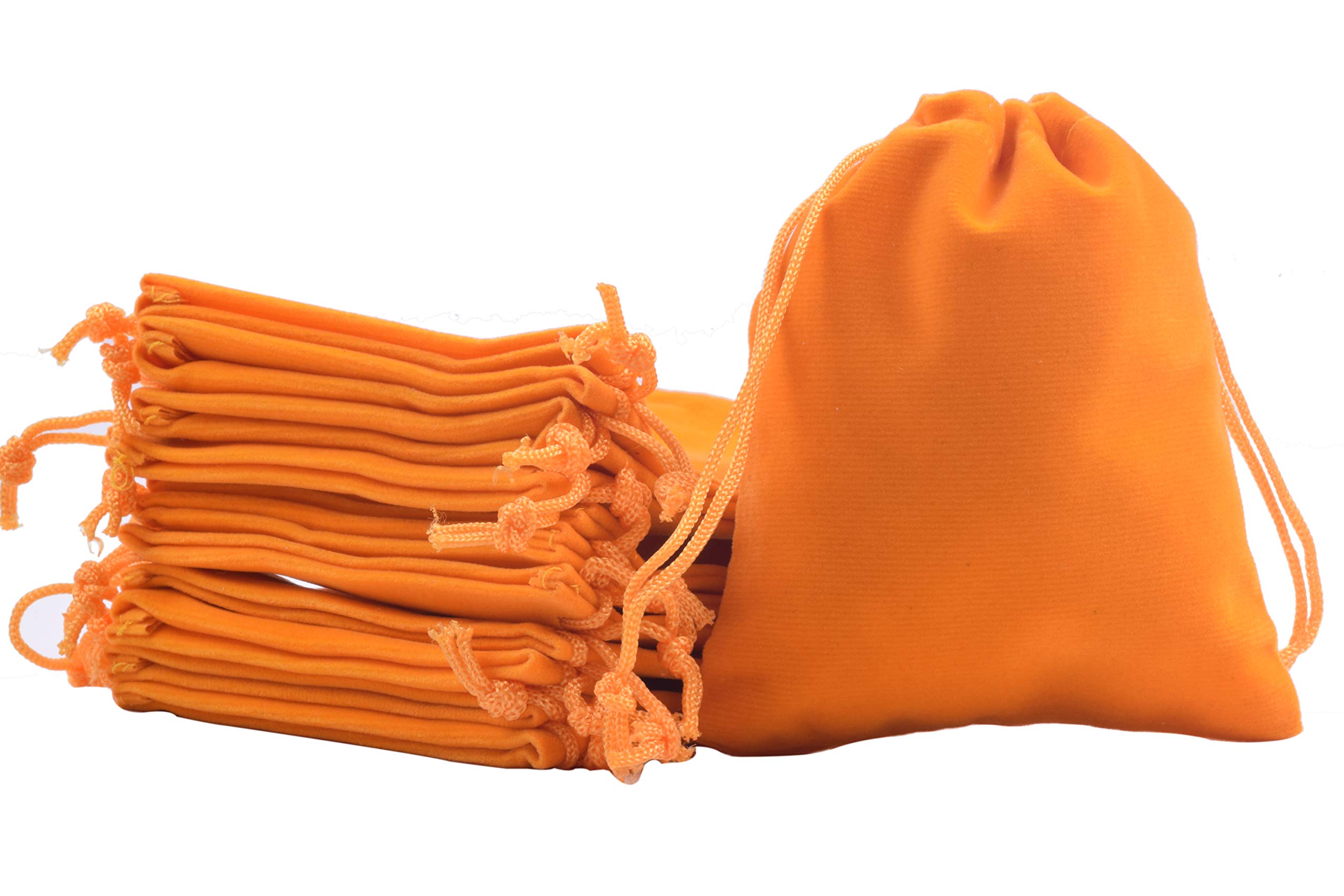 50pcs Small Orange Velvet Drawstring Gift Bags 2.8x3.6