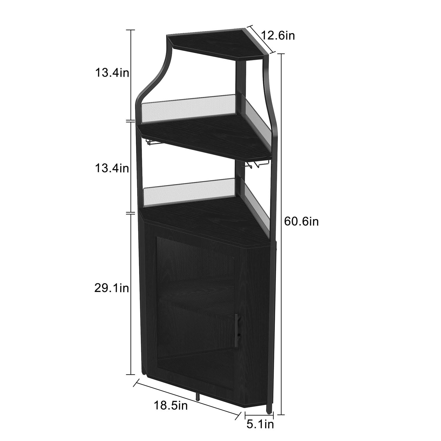 GAOMON 4-Tier Corner Wine Bar Cabinet - Large Storage Space with Removable Wine Rack, Coffee Bar Cabinet with Glass Holder & Mesh Door - Perfect for Home Bar, Kitchen, Dining Room & Entertainment Areas - Black