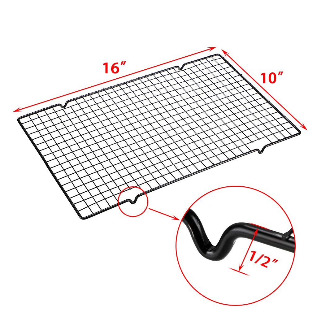 OwnMy Set of 2 Non-Stick Heavy Duty Baking Cooling Racks - 10” x 16” Oven Safe Wire Racks for Roasting, Baking, Cookies, Bread & Pastries - Perfect for Kitchen, Bakery & Holiday Cooking