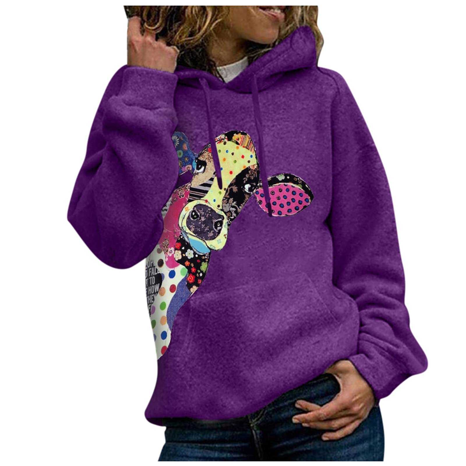 Women's Casual Hooded Pullover Sweater with Pocket Print - Long Sleeve Fashion Hoodie & Sweatshirt for Everyday Wear, Outfits, and Layering