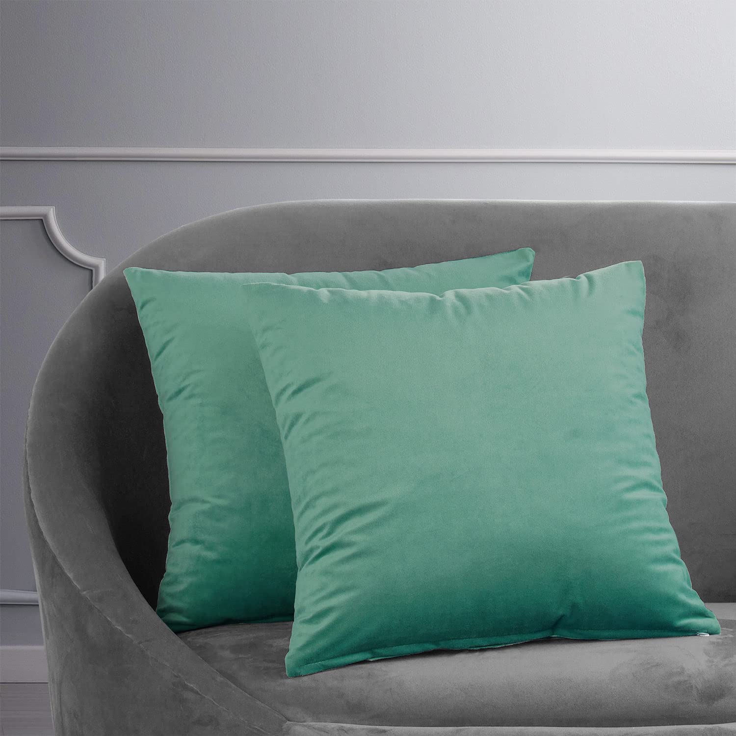 Premium Velvet Cushion Cover Set (18x18 Inches) - Aqua Mist - Signature Soft Fabric for Sofa, Bed & Home Decor - Pair of 2 - HPD Half Price Drapes VPCH-140803-CC18PR - Perfect for Living Room, Bedroom & Cozy Spaces