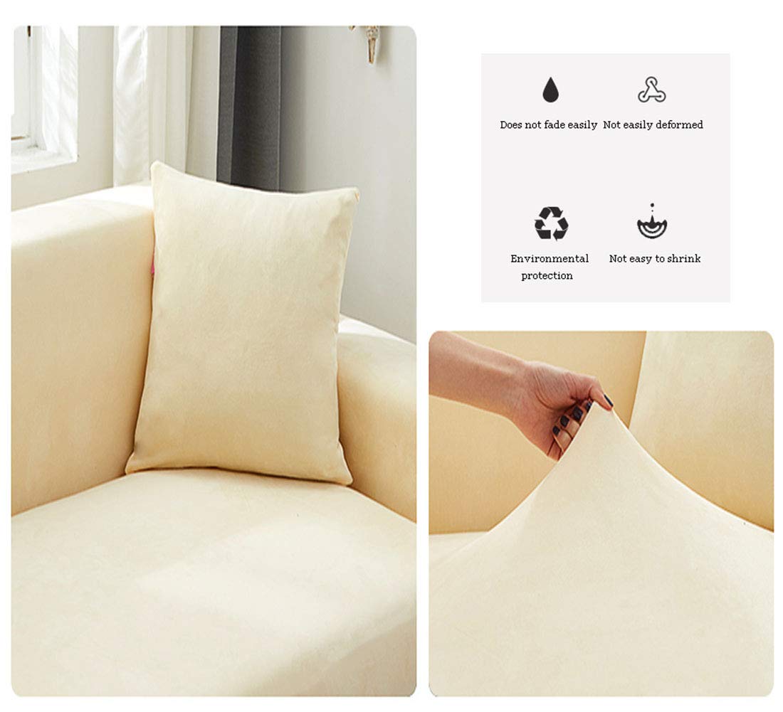 DMCESWFC Stretch Sofa Cover - Soft, Elastic, Easy Fit Couch Slipcover - Thick Velvet Furniture Protector for Loveseat, Armchair (Beige, 1-Seater) - Perfect for Living Room, Apartment & Home Decor
