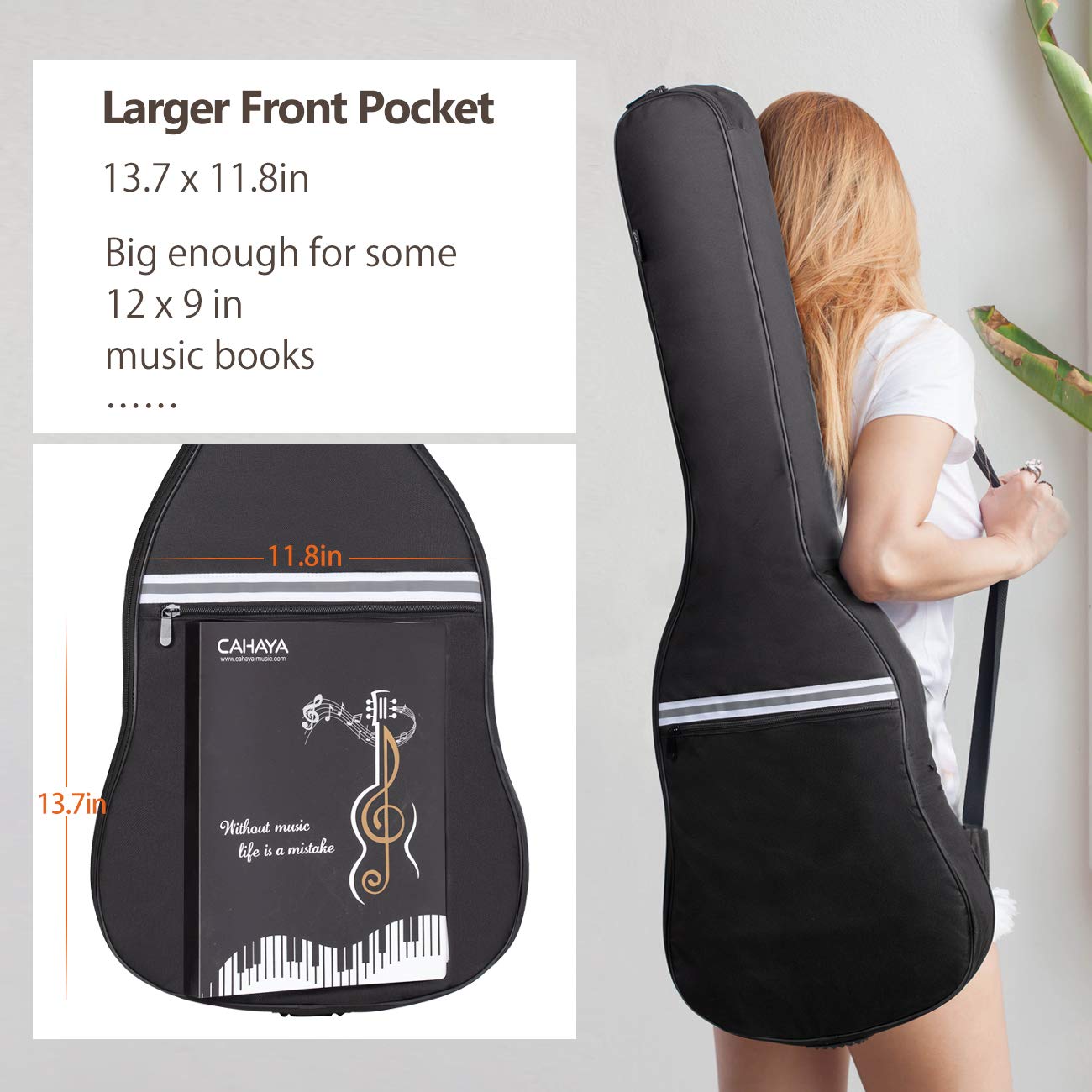 CAHAYA Electric Guitar Gig Bag - 6mm Padded Backpack with Reflective Bands, Soft Protective Case for Electric Guitars (Black CY0225) - Perfect for Travel, Gigging & Storage