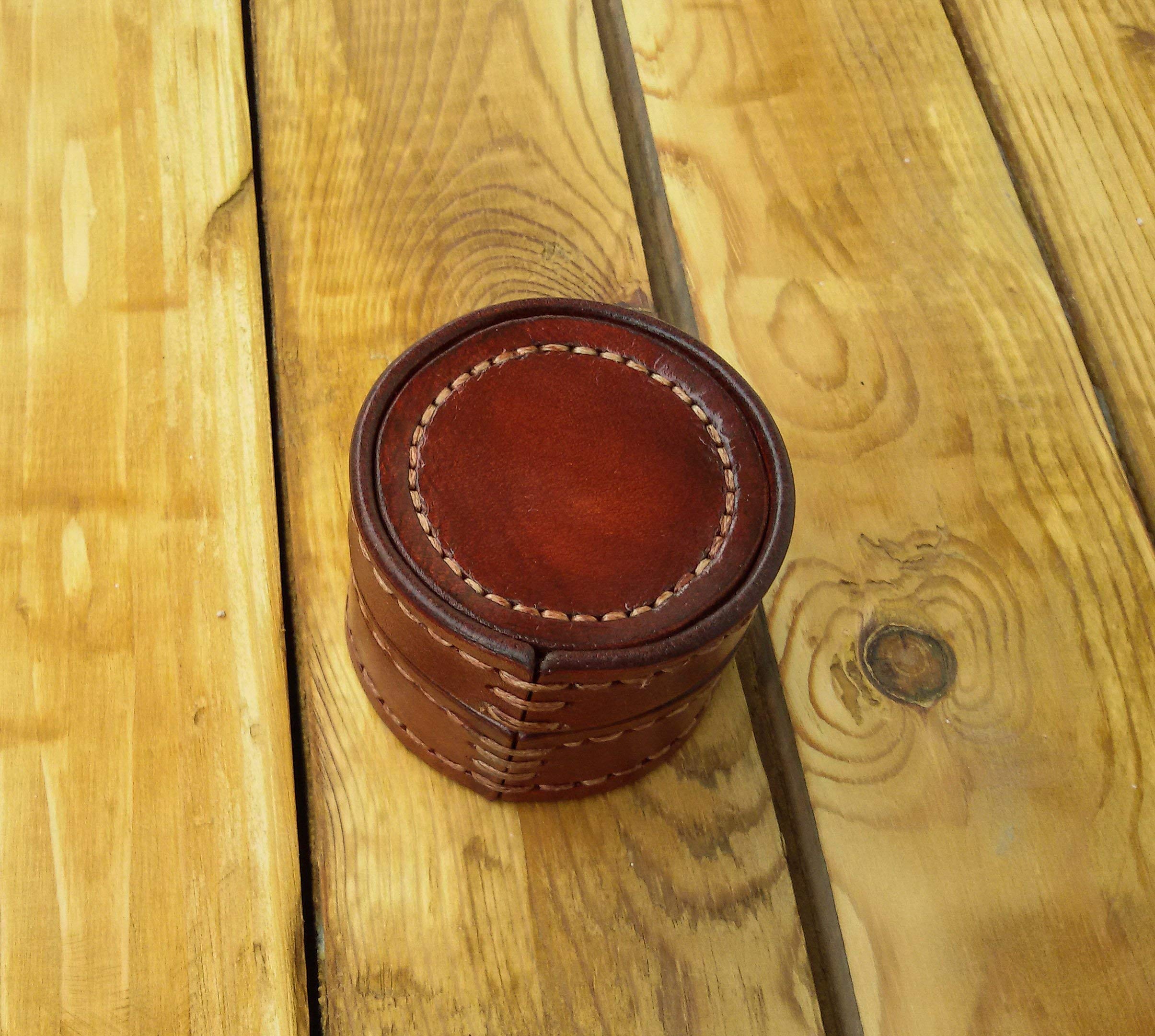 Premium Round Leather Jewelry Box - Handmade Leather Ring Box & Jewelry Storage Case for Rings, Earrings, Necklaces - Perfect for Wedding, Travel & Gift Giving