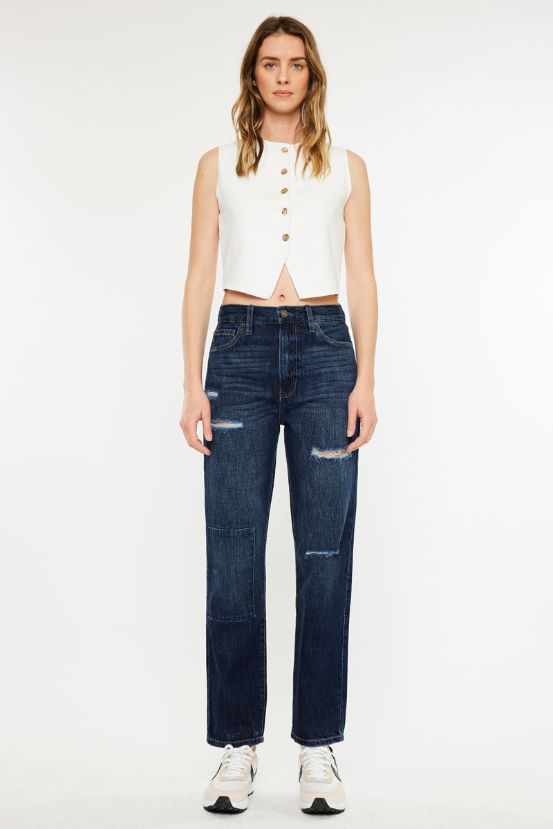 Fox Ultra High Rise 90's Boyfriend Jeans for Women - Vintage Distressed Denim Pants with Stretch, Comfort Fit for Casual Outfits & Streetwear Fashion