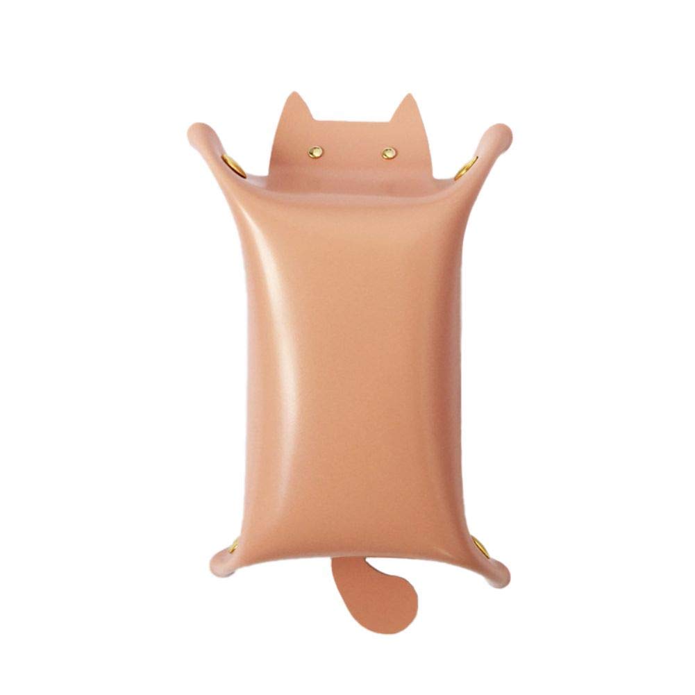Ruipunuosi Cat-Shaped Leather Storage Tray - Foldable Key Coin Makeup Organizer with Velvet Lining | Jewelry & Cosmetic Storage Box for Vanity, Dresser & Travel