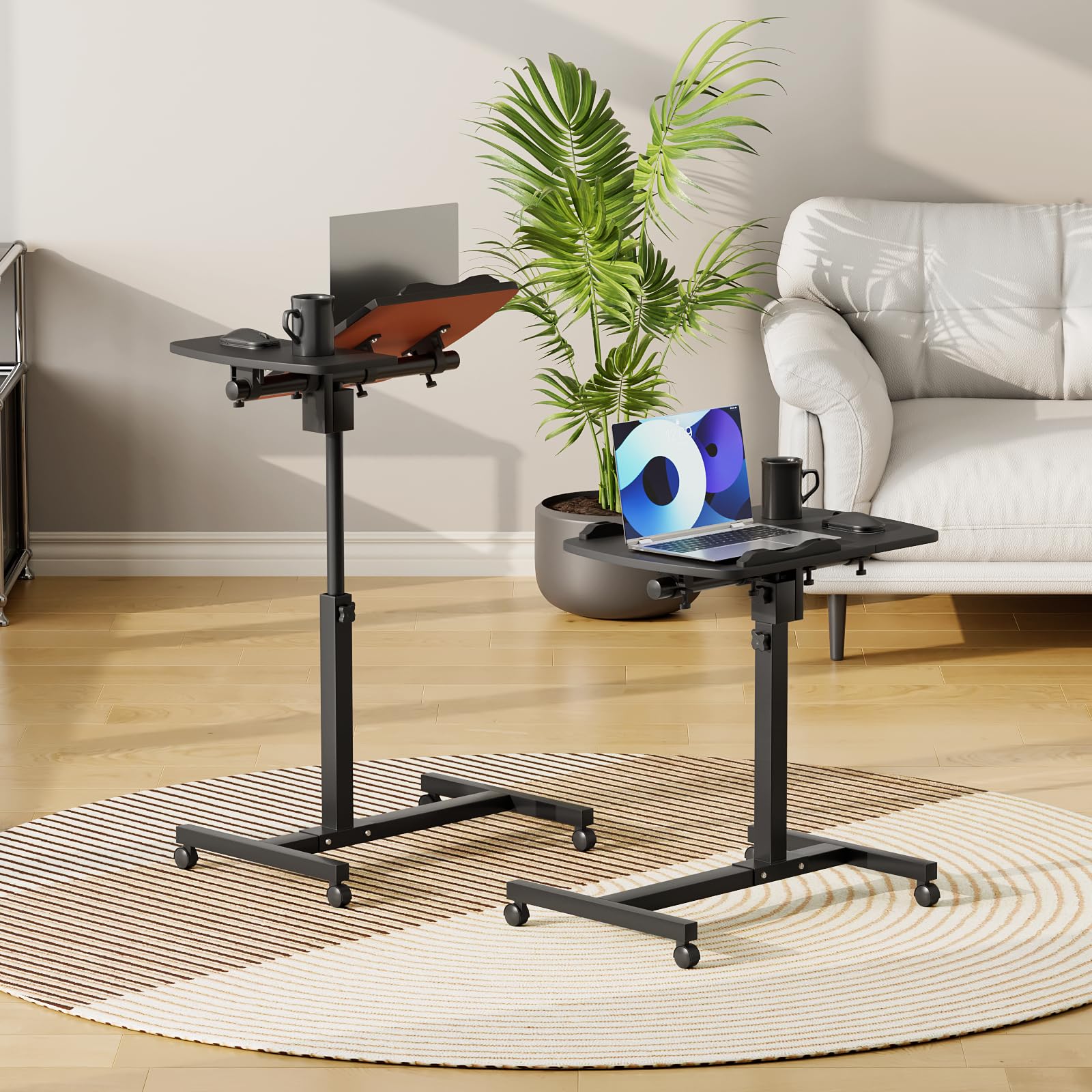 Adjustable Height Rolling Laptop Stand Cart - Mobile Portable Sit to Stand Desk Workstation for Home Office (Black) | Perfect for Small Spaces, Remote Work & Ergonomic Computing Setup