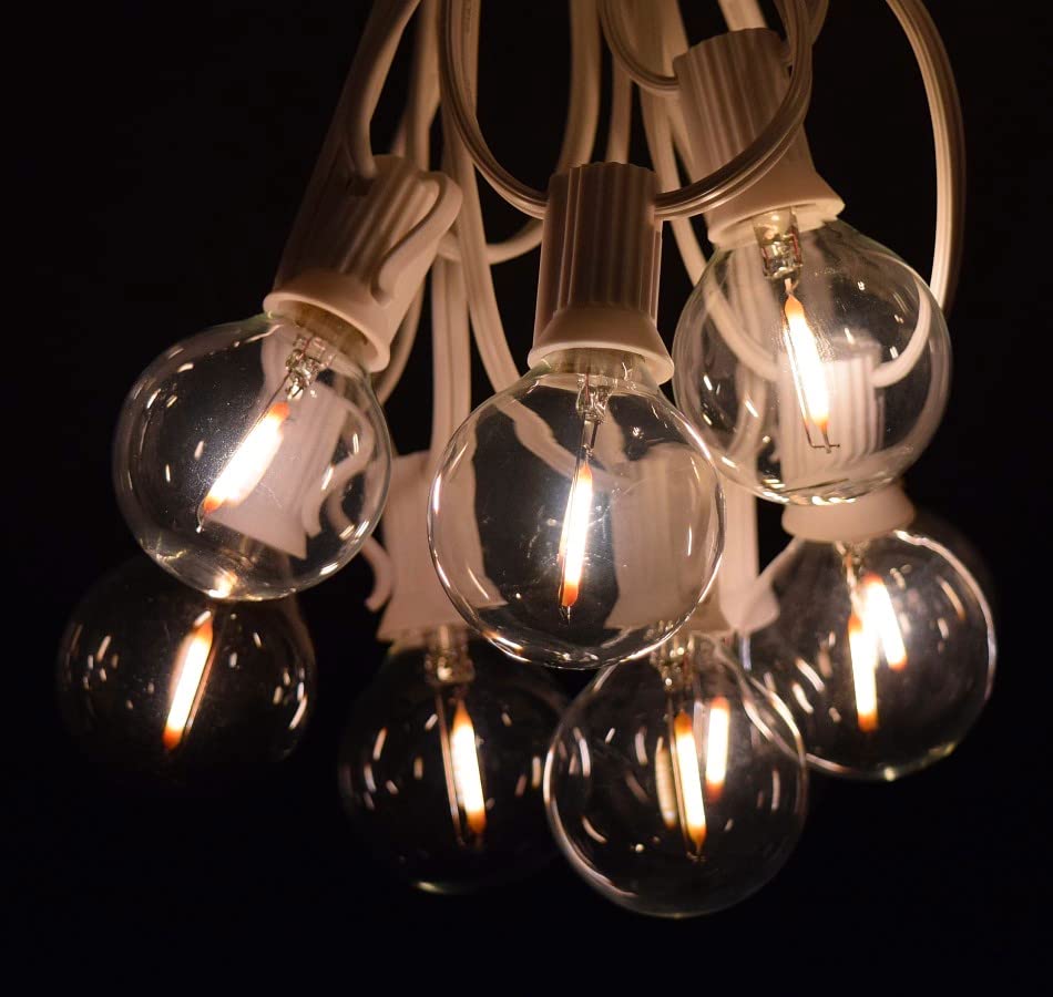 G40 LED Warm White Outdoor Patio String Lights - 25 ft with 0.6W Bulbs, Weatherproof & Dimmable for Backyard, Garden, Wedding Decor (White Wire, Filament Style) - Perfect for Parties, Patios, and Outdoor Lighting