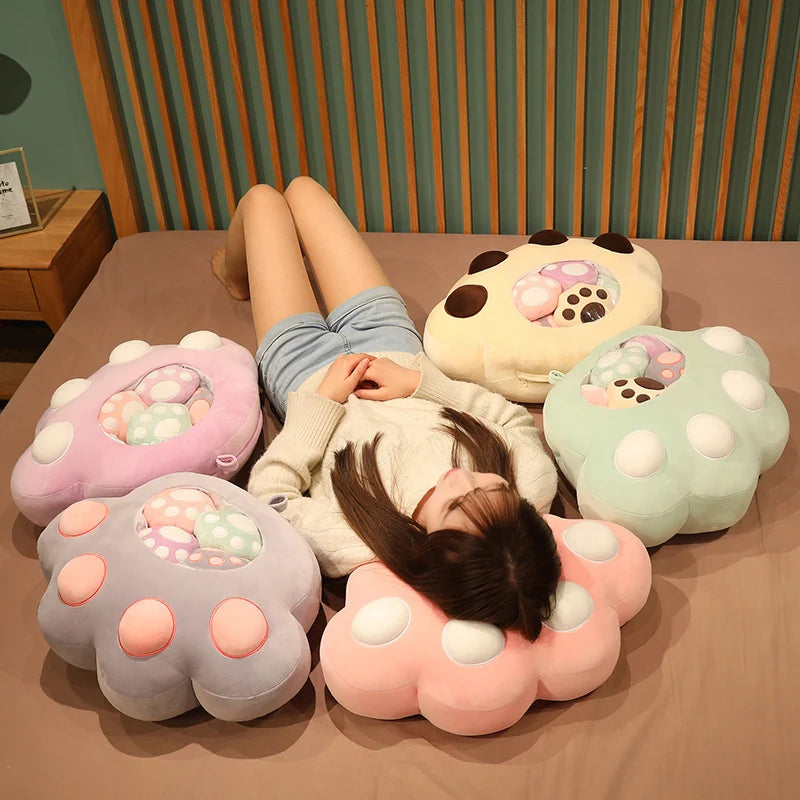50x40 Cute Kawaii Cat Paw Plush Toy with 5 Mini Paws - Soft Stuffed Animal Pillow for Kids, Girls Gift - Perfect for Sofa Decor, Bedroom Cuddling & Stress Relief