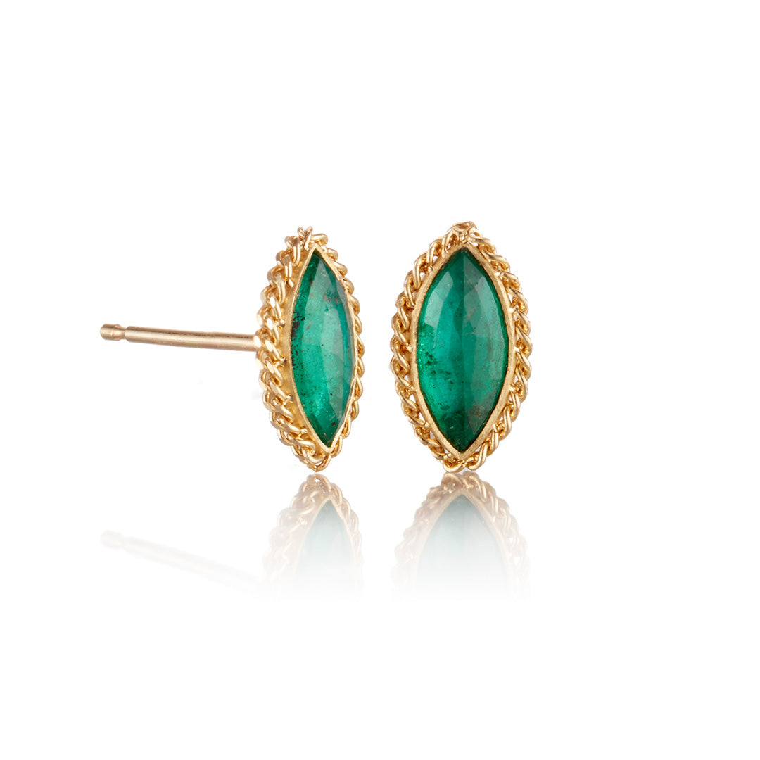 Emerald Marquis Stud Earrings - 14K Gold Plated Elegant Green Gemstone Earrings for Women | Perfect for Weddings, Parties & Everyday Wear