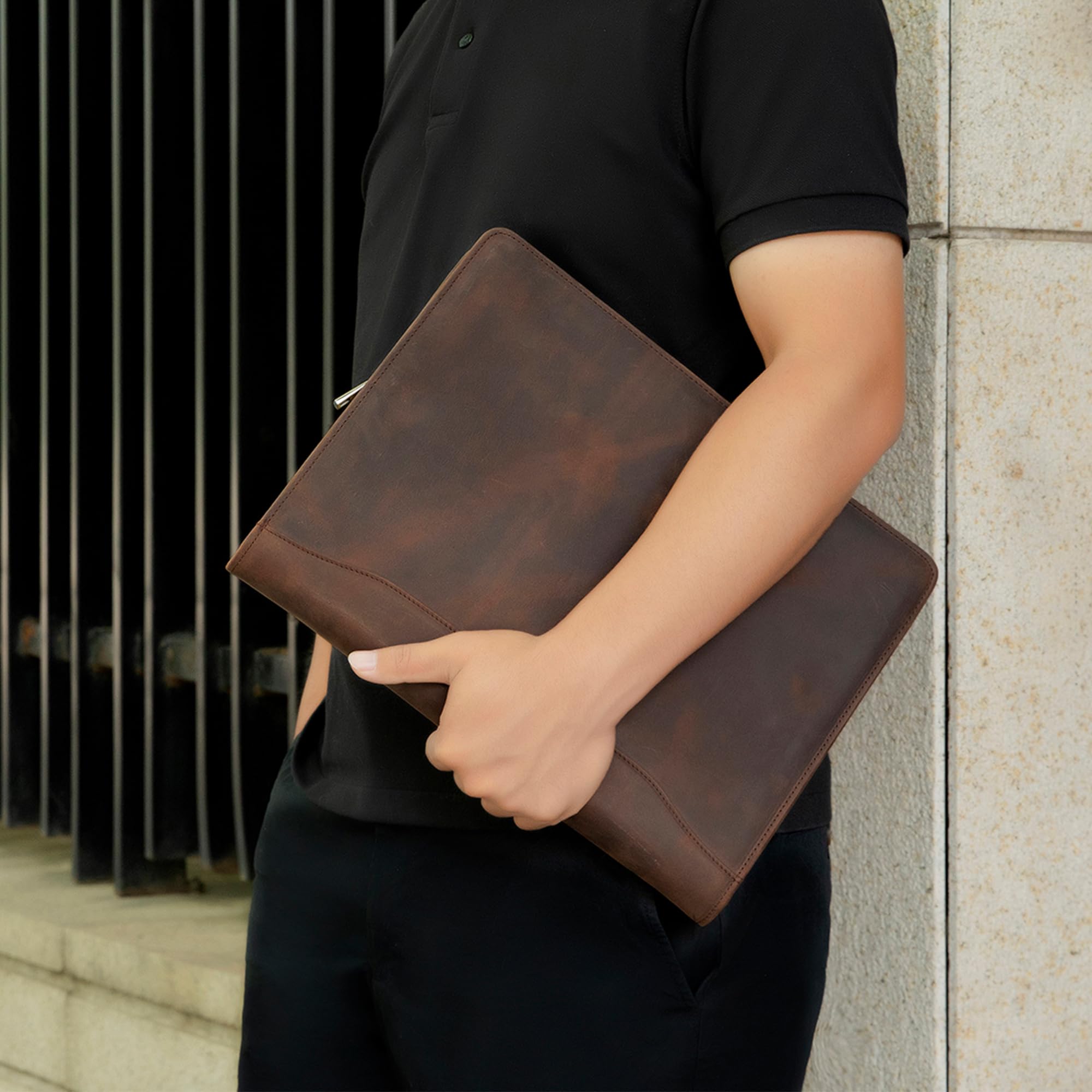 Custom Engraved Leather Portfolio for Men & Women - Personalized 3 Ring Binder Business Padfolio (Dark Khaki) - Perfect for Corporate Gifts, Client Presentations & Professional Meetings