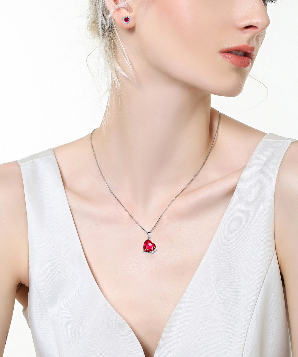 MABELLA Sterling Silver Jewelry Set with Simulated Ruby & Emerald - Elegant Pendant & Earrings Gift Set for Women | Perfect for Weddings, Anniversaries & Special Occasions