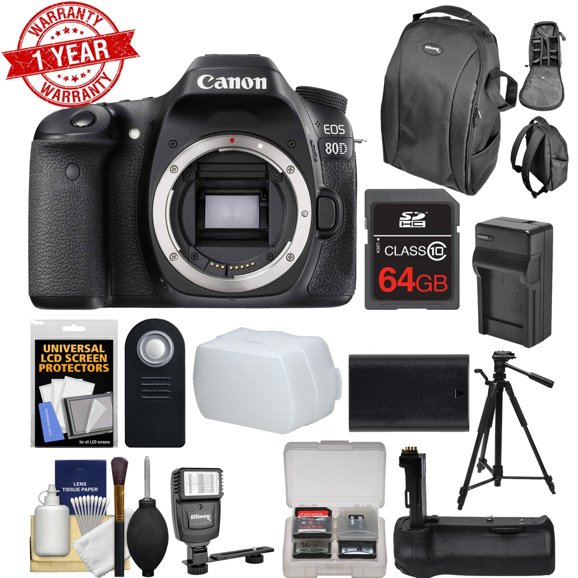 Canon EOS 80D DSLR Camera Body Only with Deluxe Memory Flash Kit - Professional Photography for Travel, Events & Portrait Shooting
