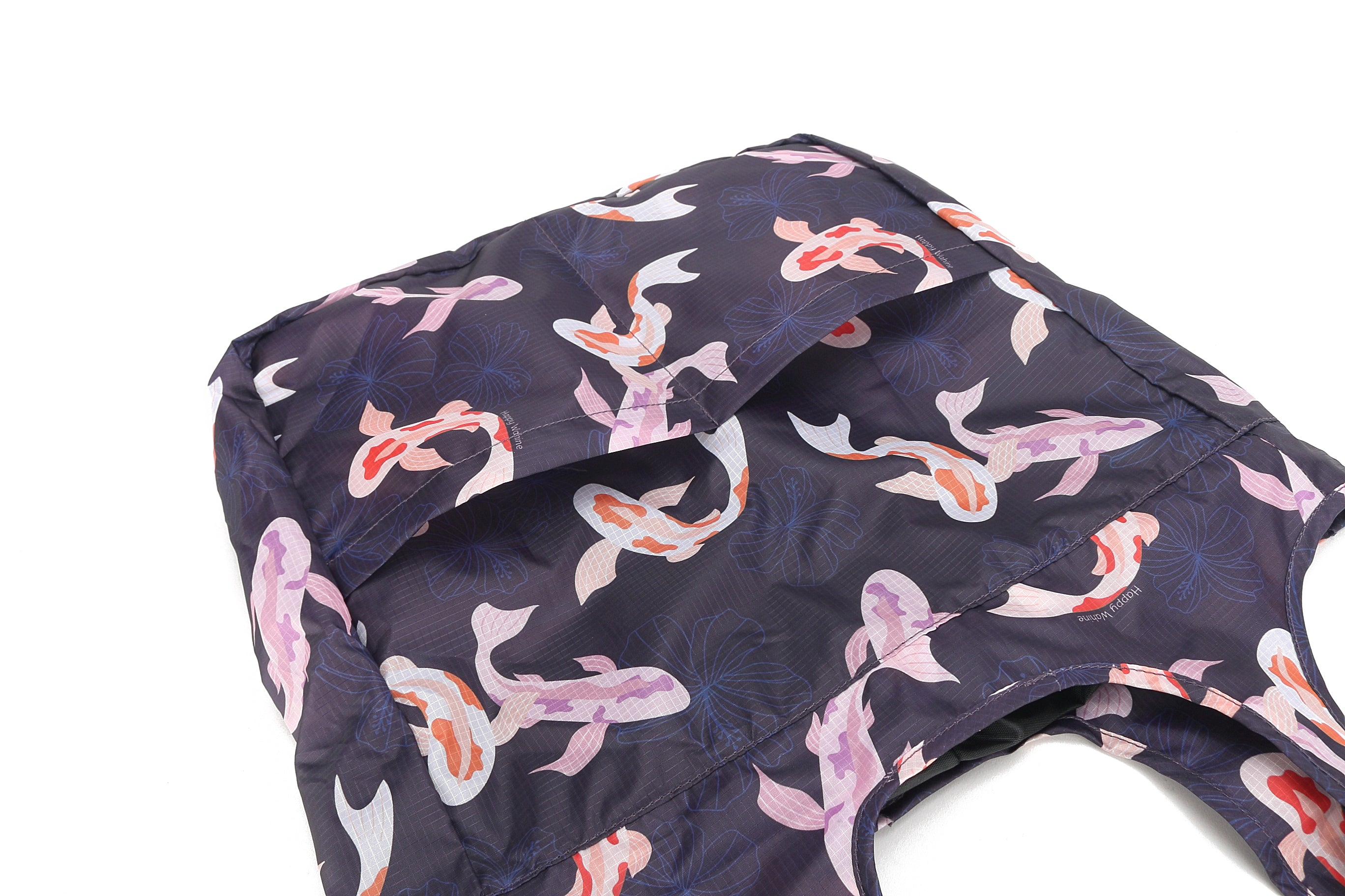 Foldable Tote Bag Jacqueline Koi Navy Blue - Stylish & Portable Reusable Shopping Bag for Groceries, Beach, Travel & Work