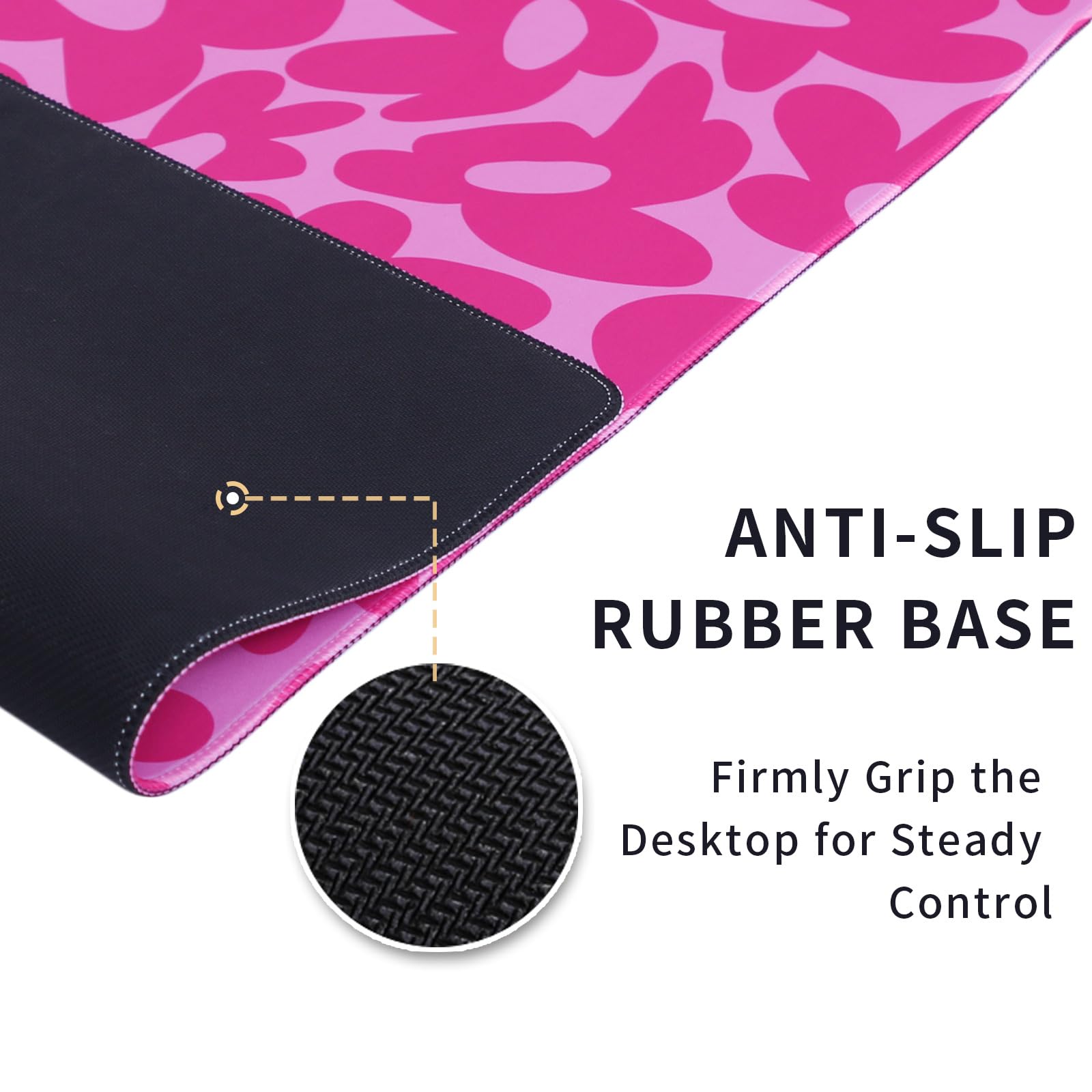XXL Non-Slip Gaming Mouse Pad with Rubber Base - Waterproof Large Desk Mat for Keyboard & Laptop - Perfect for PC Gaming, Office Work & Home Use - Hot Pink Daisy Design