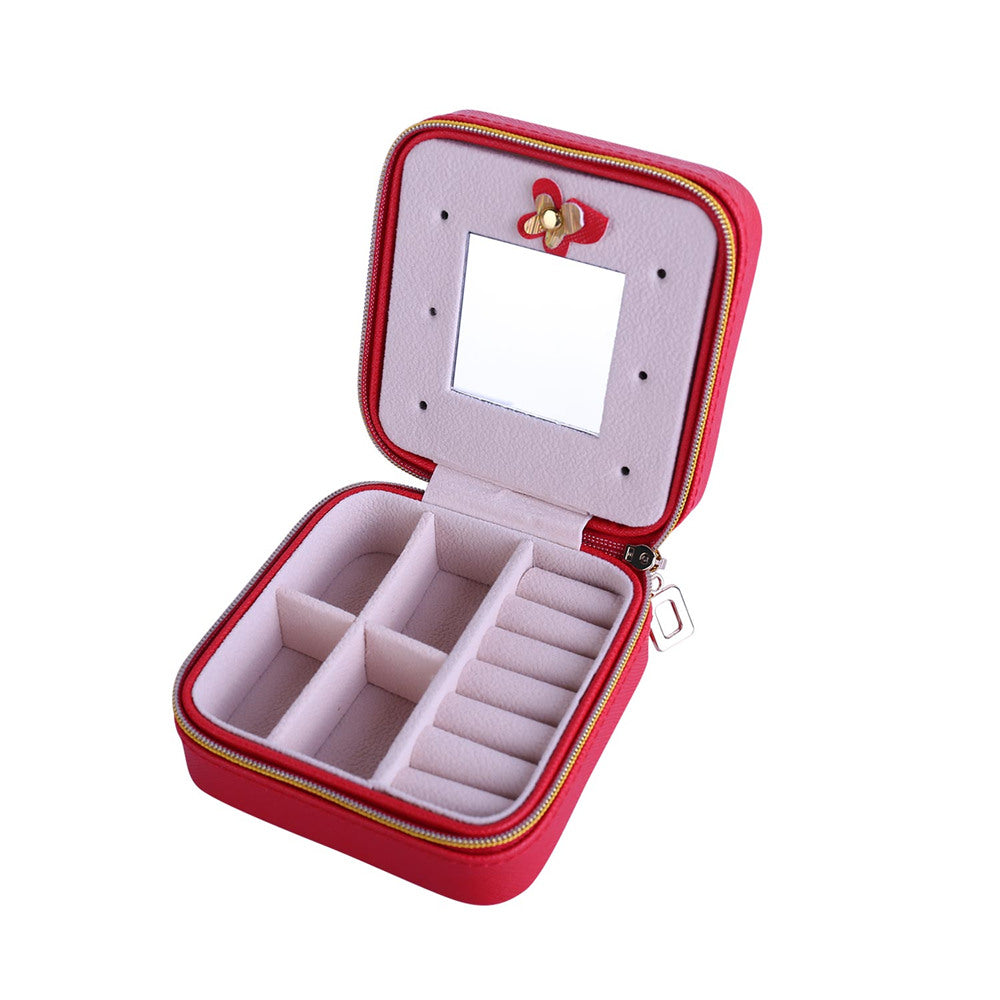 Women's Jewelry Organizer Box - PU Leather Travel Makeup Case with Mirror & Zipper - Perfect for Travel, Home Storage & Gift Giving