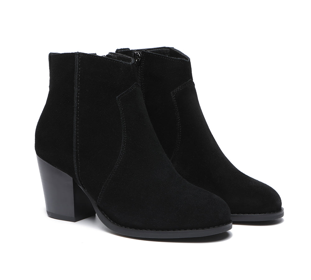 TARRAMARRA® Women's Leather Ankle Boots with Zipper & Block Heel - Velora Style for Office, Party & Winter Fashion
