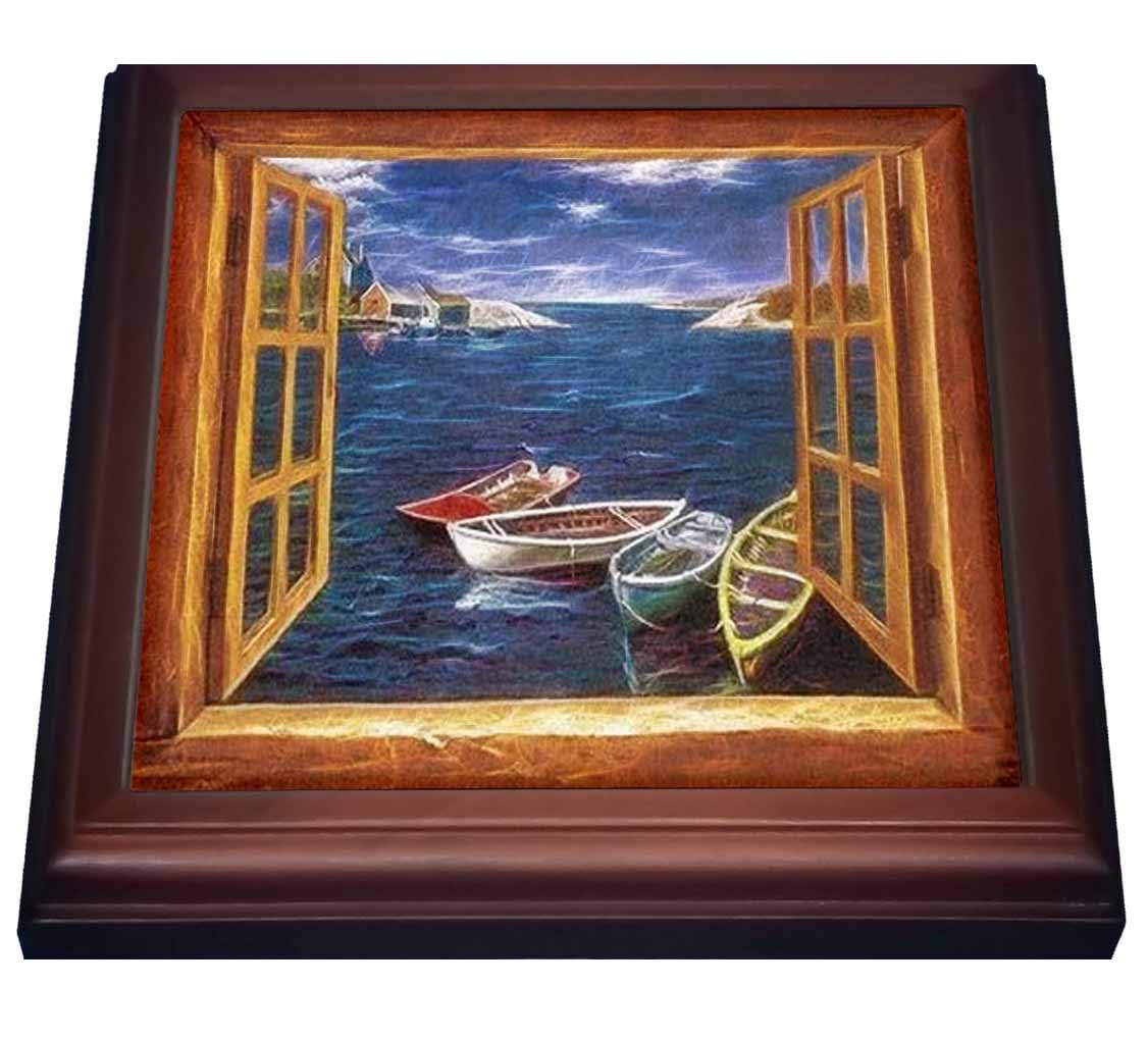 3D Rose Ceramic Tile Trivet - 8x8 Inch Brown Boat and House Design - Perfect for Kitchen, Dining Table, and Hot Dish Protection