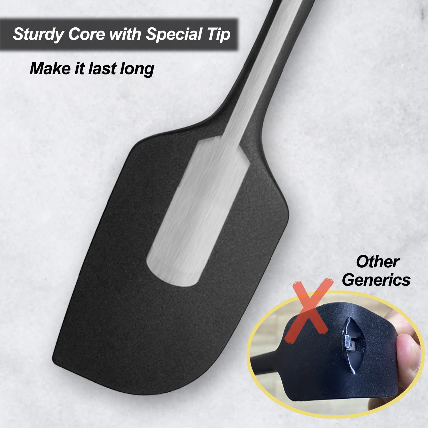 High Heat Resistant Silicone Spatula Set - 600°F Safe Baking & Cooking Utensils, Non-Stick Scraping & Mixing Tools, BPA-Free Kitchen Spatulas (3 Pack, 11.2 Inch, Black) - Perfect for Baking Cakes, Cooking Sauces, and Mixing Batters