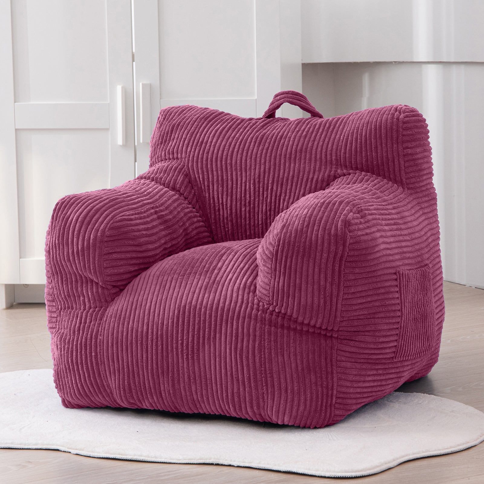 MAXYOYO Kids Bean Bag Chair - Corduroy Bean Bag Couch with Armrests for Children's Room, Nursery & Playroom (Rose Pink) - Perfect for Reading, Gaming & Relaxing