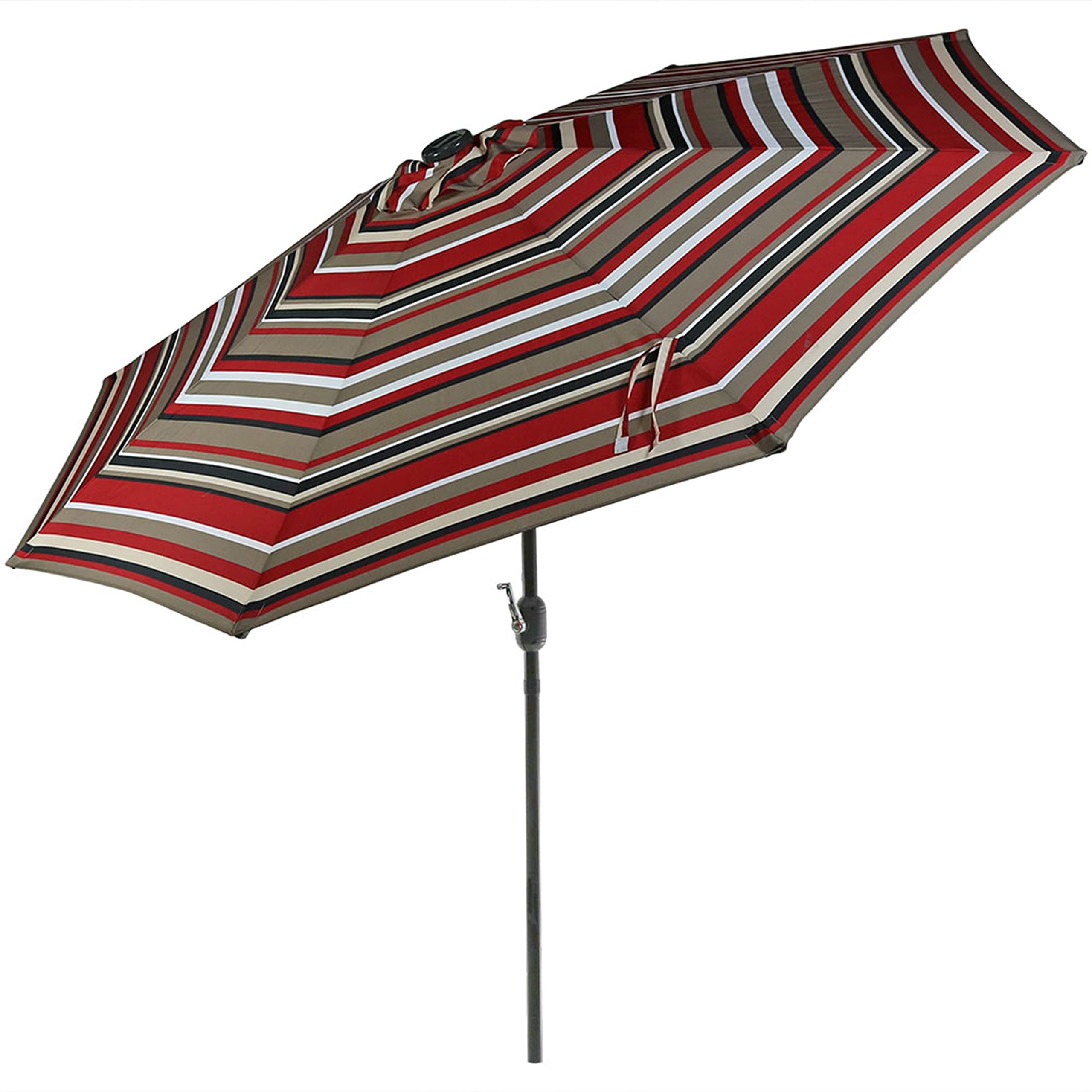 Sunnydaze 9ft Outdoor Patio Umbrella with Solar LED Lights, Tilt & Crank Mechanism, Waterproof Awning Stripe Design - Perfect for Backyard, Poolside, and Garden Relaxation