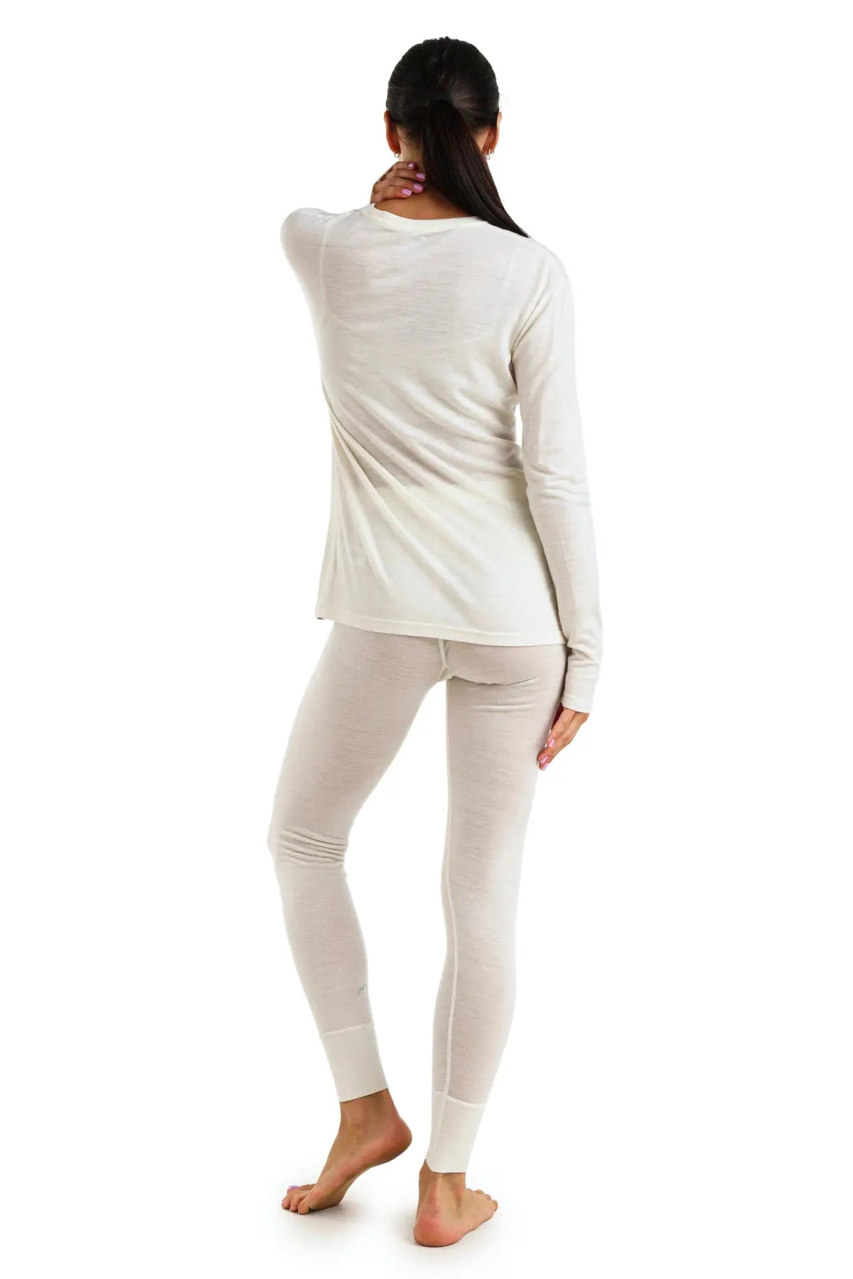 Women's Merino Wool Thermal Underwear Set - 165 GSM Off White - Base Layer for Winter, Hiking & Outdoor Activities