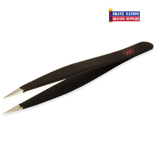 Seki Premium Stainless Steel Pointed Tip Tweezers - Professional Black SS-501 Tweezers for Eyebrows, Splinters & Precision Work - Ideal for Beauty, First Aid & Crafting