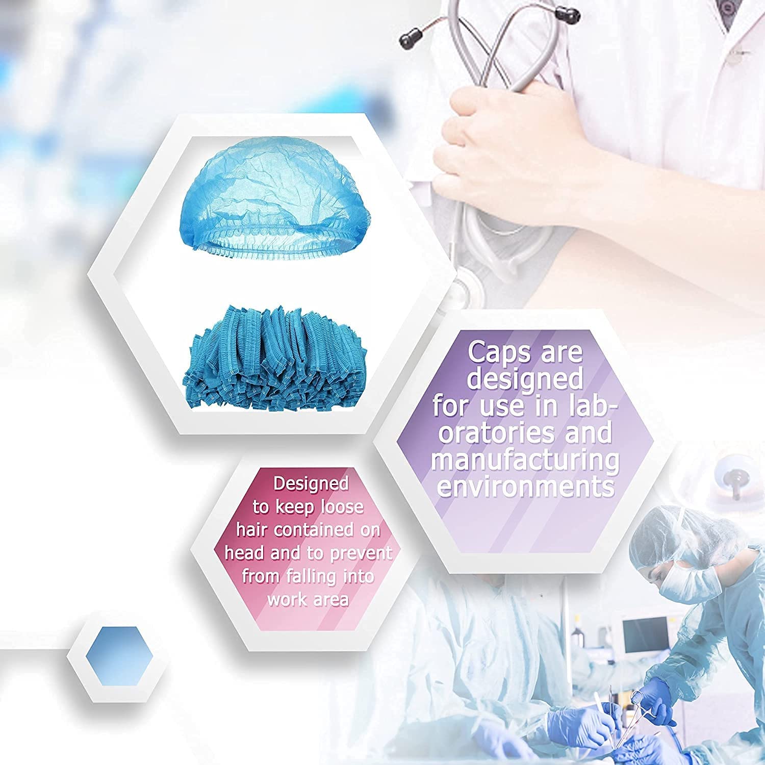 50 Pcs Disposable Super Moon Bouffant Caps - Soft & Breathable Hair Nets for Food Service, Healthcare & Salon Use