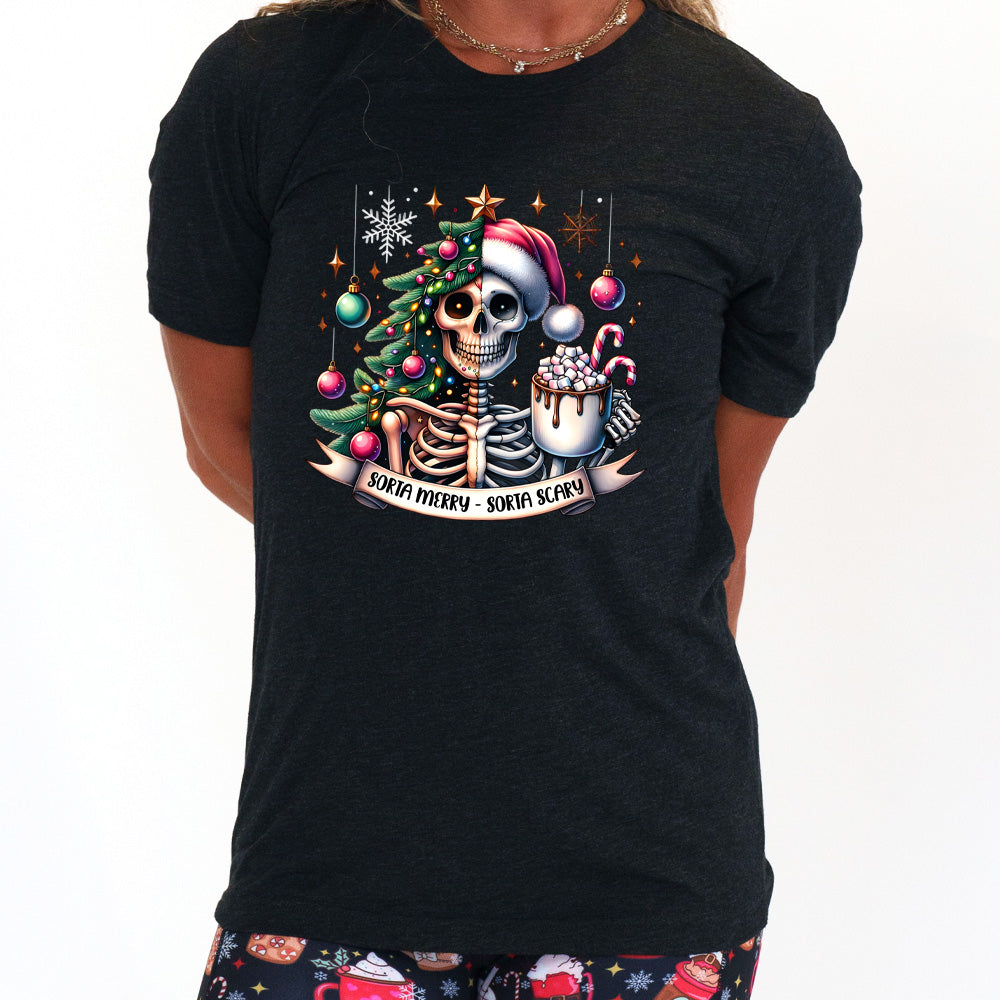 Sorta Merry Sorta Scary Unisex T-Shirt - Funny Christmas Halloween Graphic Tee for Men & Women - Perfect for Holiday Parties & Costume Events
