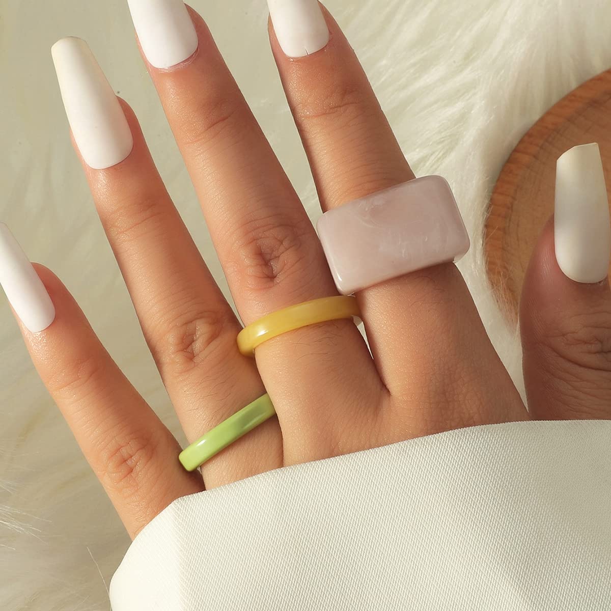 **MOKAVIKY 25 3-Piece Chunky Acrylic Resin Stackable Rings Set – Thick Colorful Cute Rings for Women – Perfect for Casual Wear, Parties & Gifts**