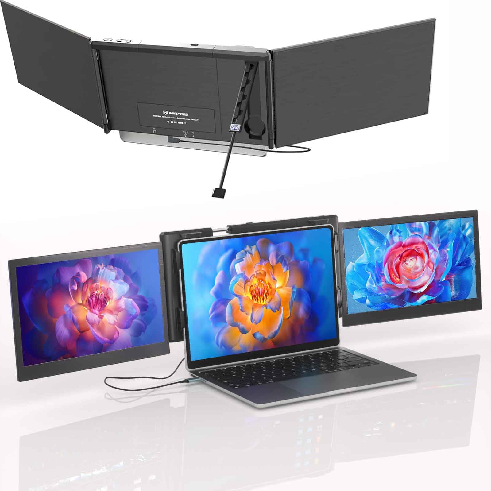 13.3 Inch Portable Laptop Monitor - Full HD 1920x1080 IPS Screen Extender with USB-C Plug & Play, 1000:1 Contrast Ratio - Ideal for Work, Gaming & Travel | T2