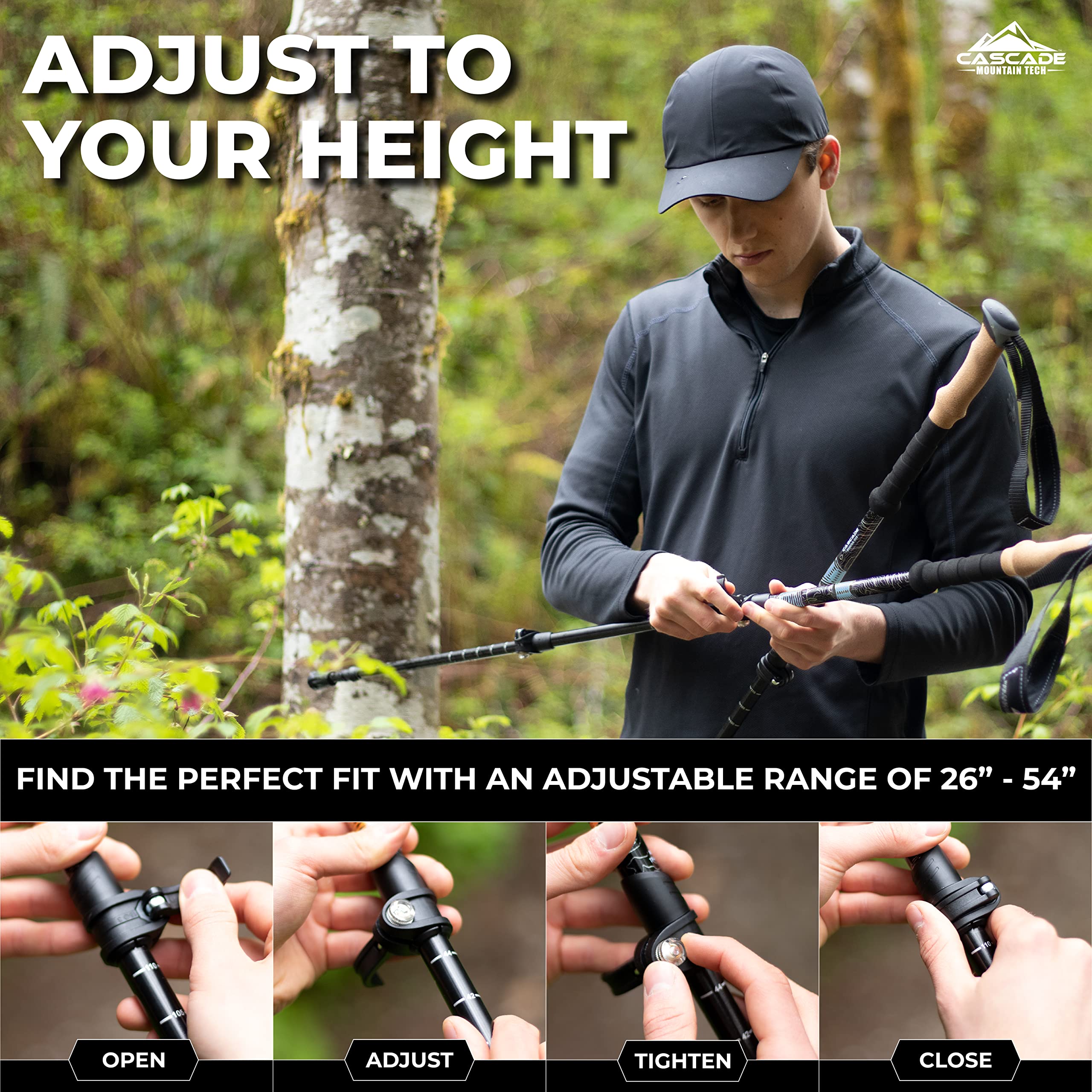 Cascade Mountain Tech Carbon Fiber Trekking Poles - Adjustable Quick Lock Hiking & Walking Sticks with Accessories Mount | Lightweight & Durable for Backpacking, Trail Hiking, Mountain Climbing