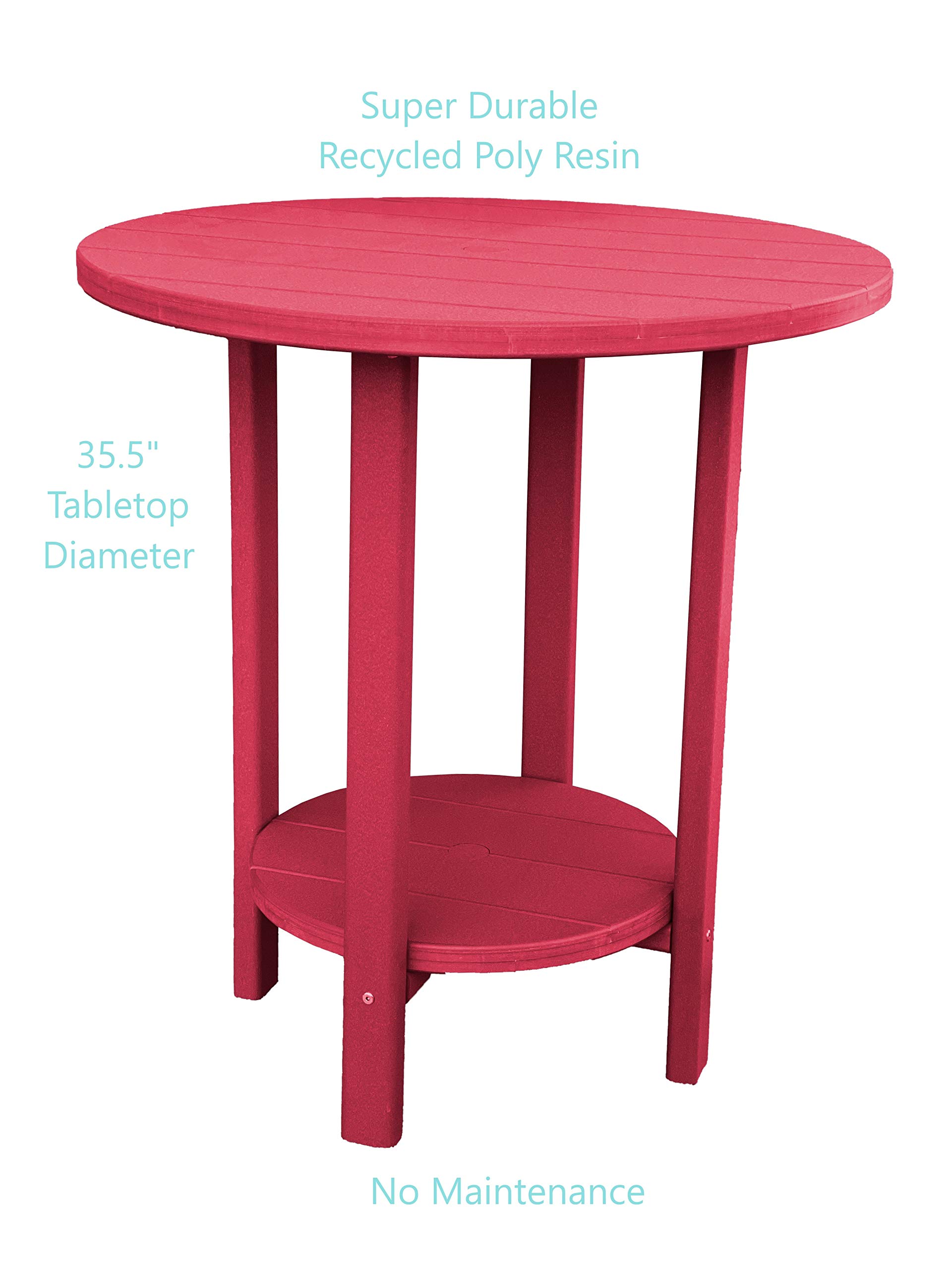Phat Tommy 36-Inch Round Bar Height Patio Table - Outdoor Bar Table for Deck, Balcony & Patio - Weather-Resistant Poly Furniture in Cranberry Red - Perfect for Outdoor Entertaining & Backyard Gatherings
