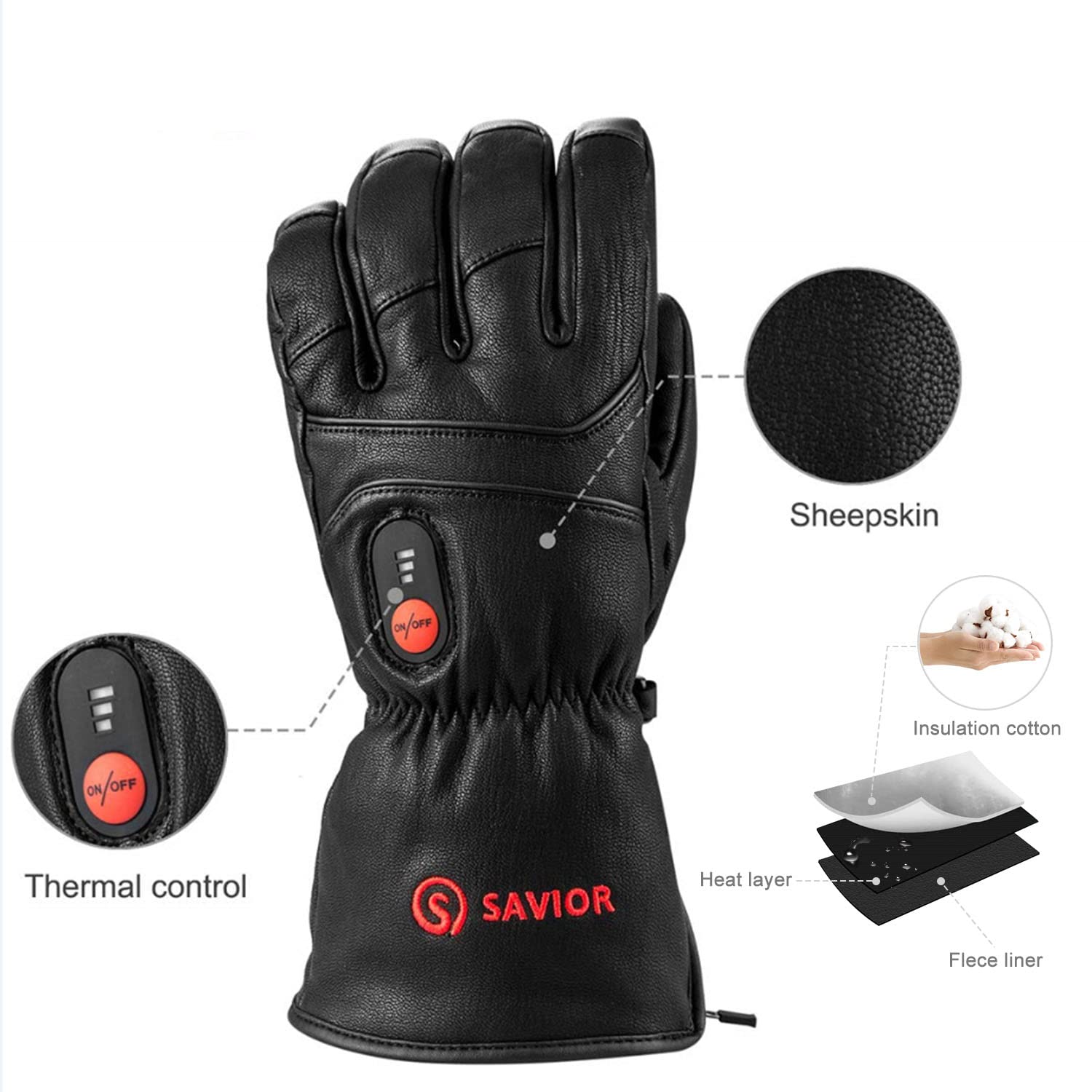 SAVIOR HEAT Rechargeable Electric Heated Gloves for Men & Women - Premium Leather Winter Gloves for Skiing, Snowboarding & Cold Weather Outdoor Activities