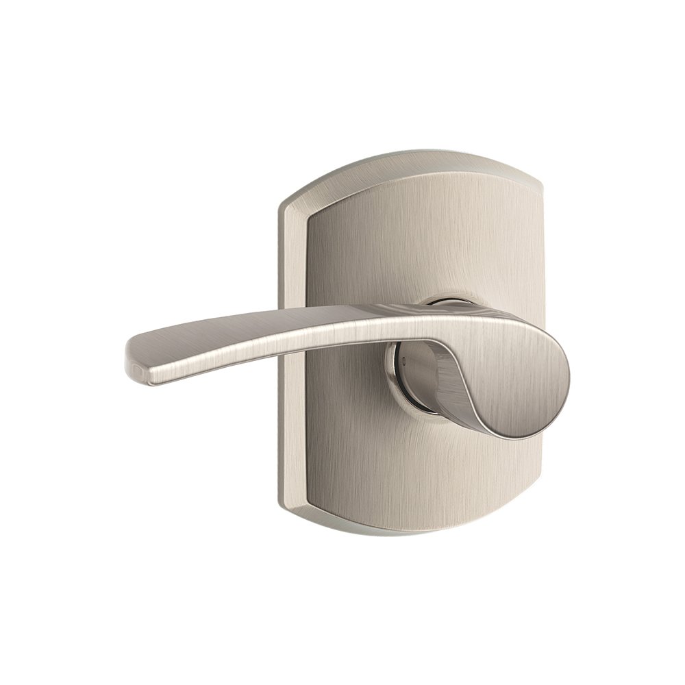 Schlage F10MER619GRW Merano F10 Series Passage Door Lock in Satin Nickel - Secure & Stylish Entryway Solution for Homes & Offices