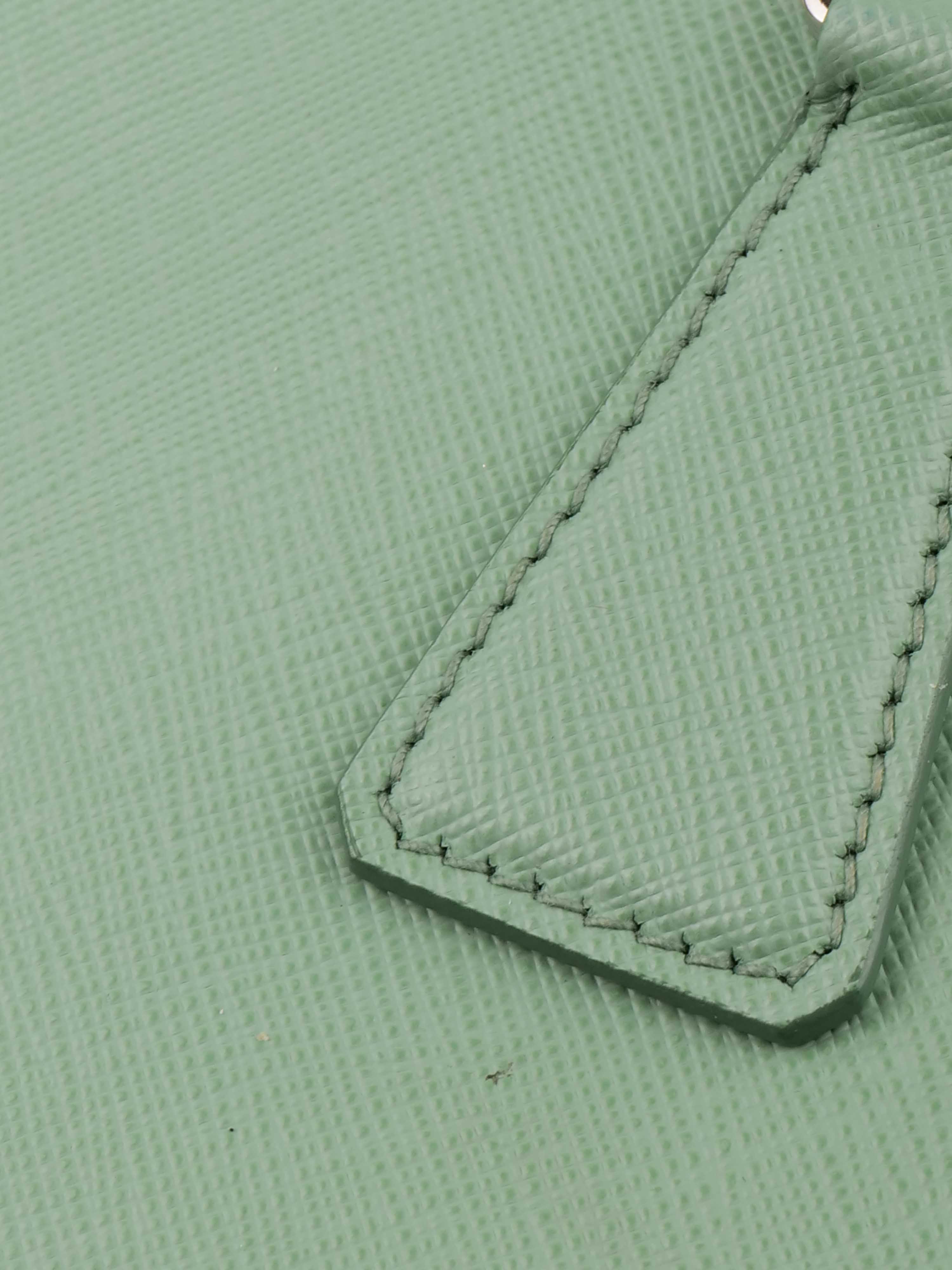 Prada Mint Green Saffiano Leather Double Zipper Small Tote Bag for Women | Luxury Designer Handbag for Work, Travel & Everyday Use