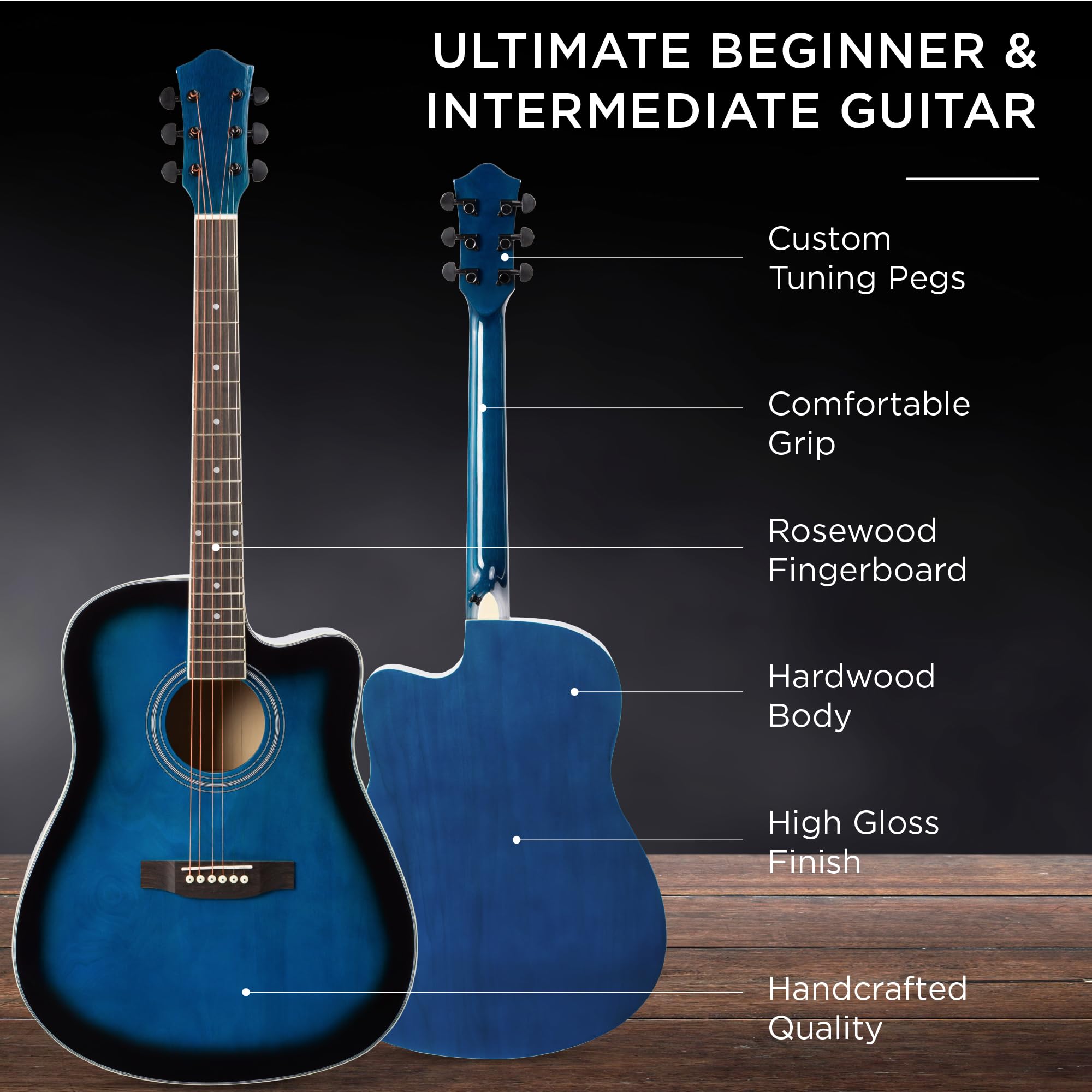 Best Choice Products 41-Inch Full Size Acoustic Guitar Beginner Kit - All Wood Cutaway Design with Gig Bag, Strap, Capo, Extra Strings & Picks (Blue) - Perfect for Learning, Practice & Live Performances