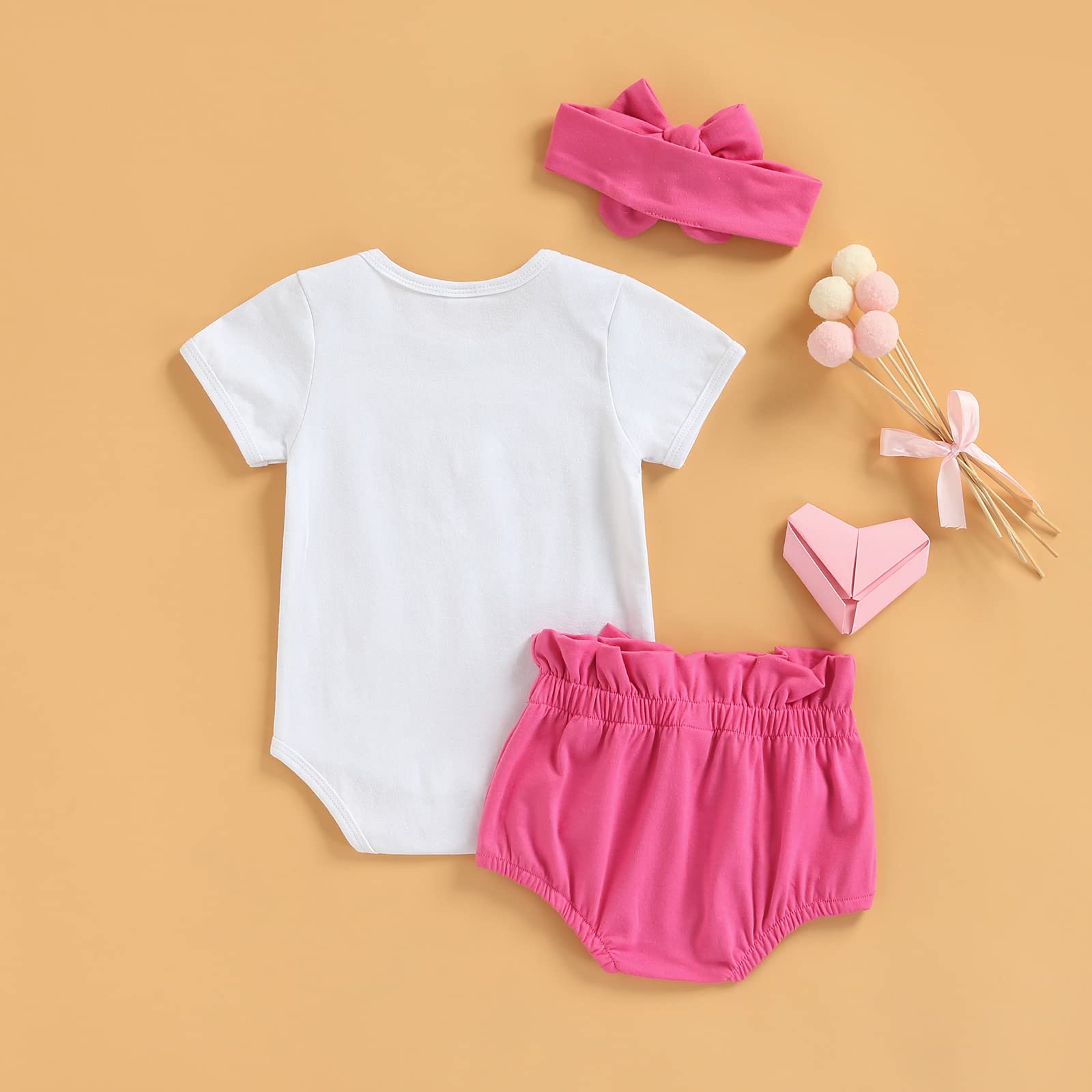 Adorable Newborn Baby Girl Summer Outfit Set - Short Sleeve Bodysuit with Cute Print, High Waist Shorts & Headband | Perfect for Photoshoots, Playdates & Summer Outings