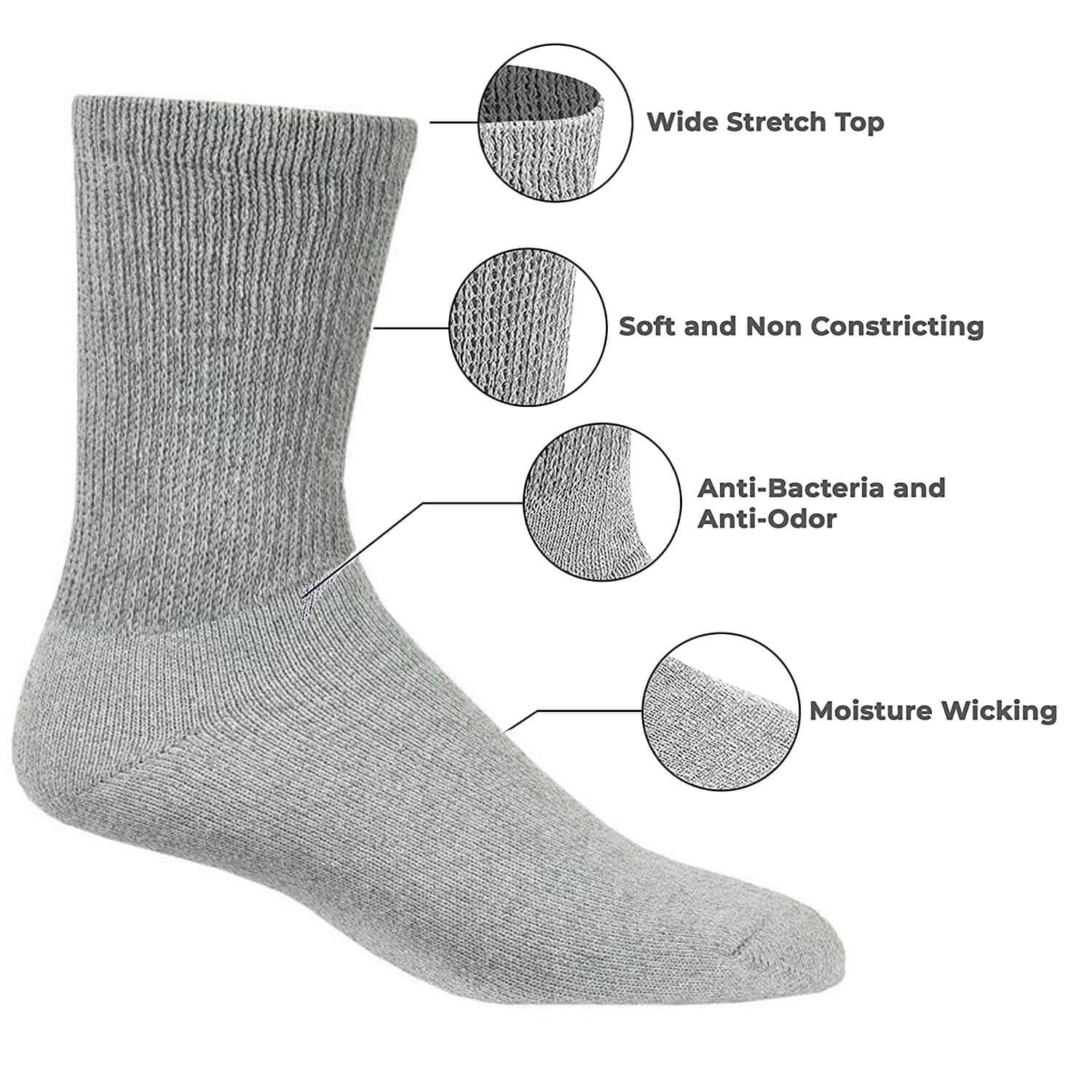Men's & Women's Diabetic Crew Socks 6-Pack - Soft Cotton Non-Binding Top with Cushioned Sole for Foot Comfort (Black, Size 9-11) - Ideal for Daily Wear, Diabetes Care & Circulation Support