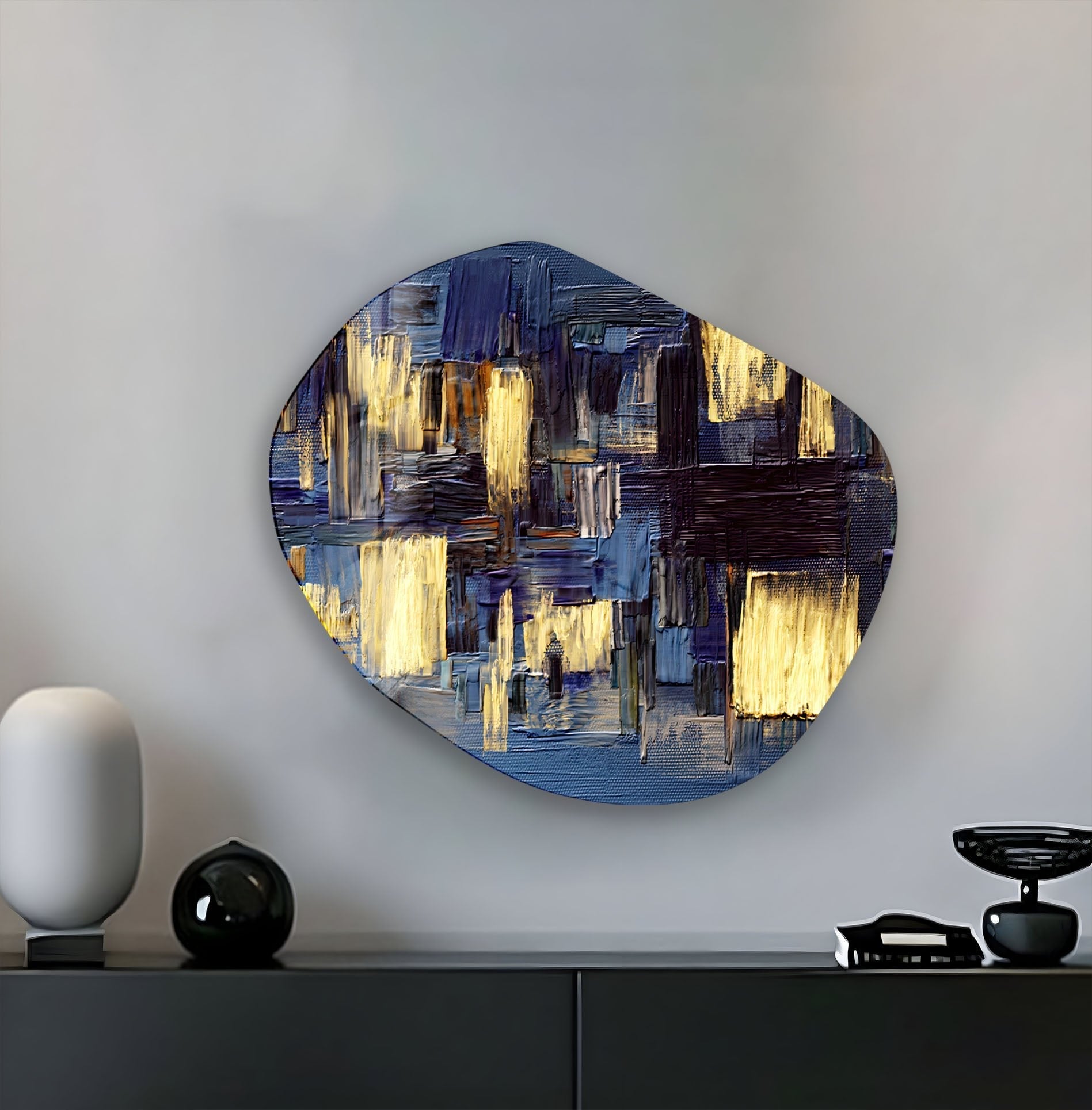 Abstract Blue & Yellow Glass Wall Art - Modern Handmade Decor for Living Room, Bedroom & Office - Unique Home & Office Decoration