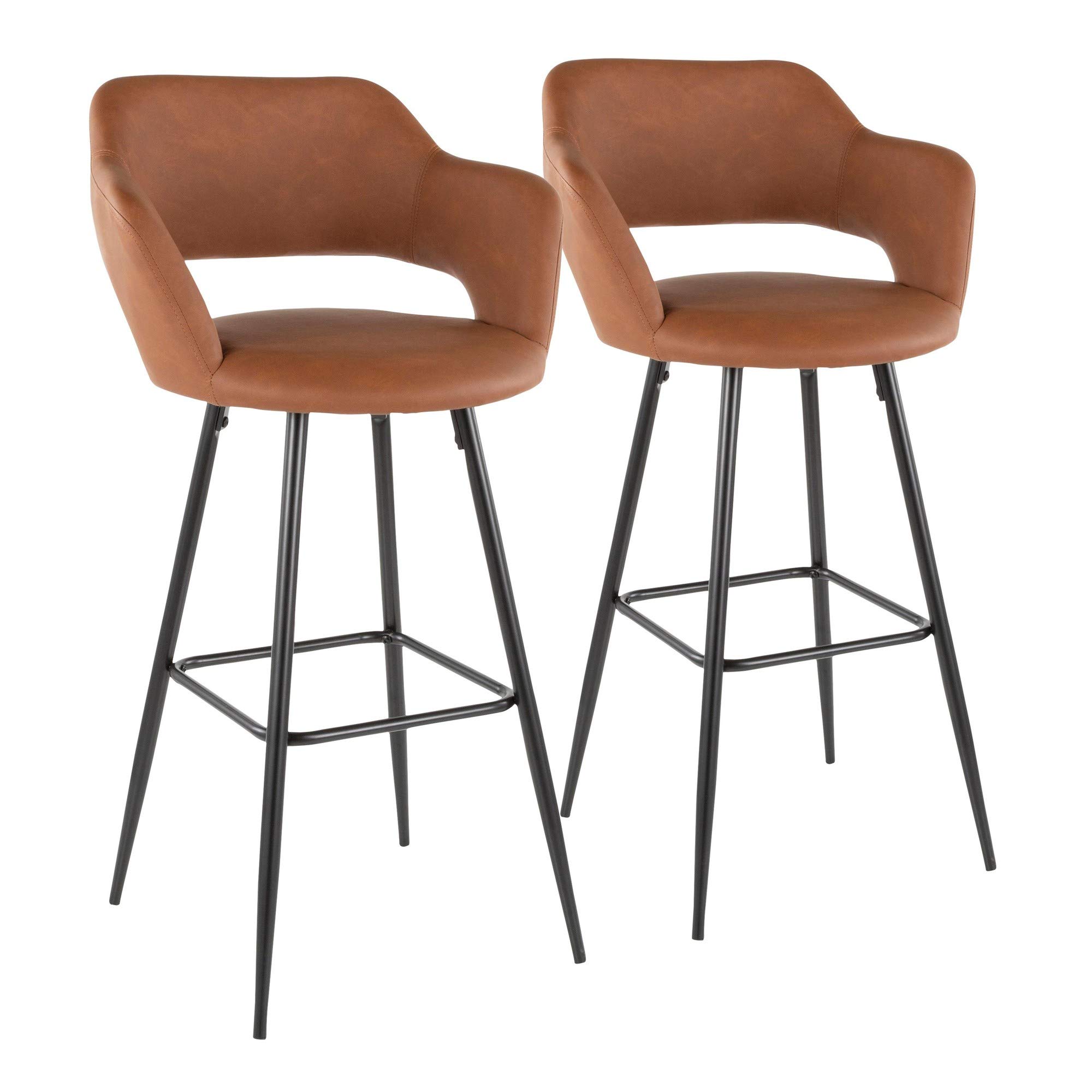 LumiSource Margarite Bar Stool Set of 2 - Modern Black Bar Chairs for Kitchen Island, Breakfast Nook & Home Bar - Adjustable Height Counter Stools for Dining & Entertaining