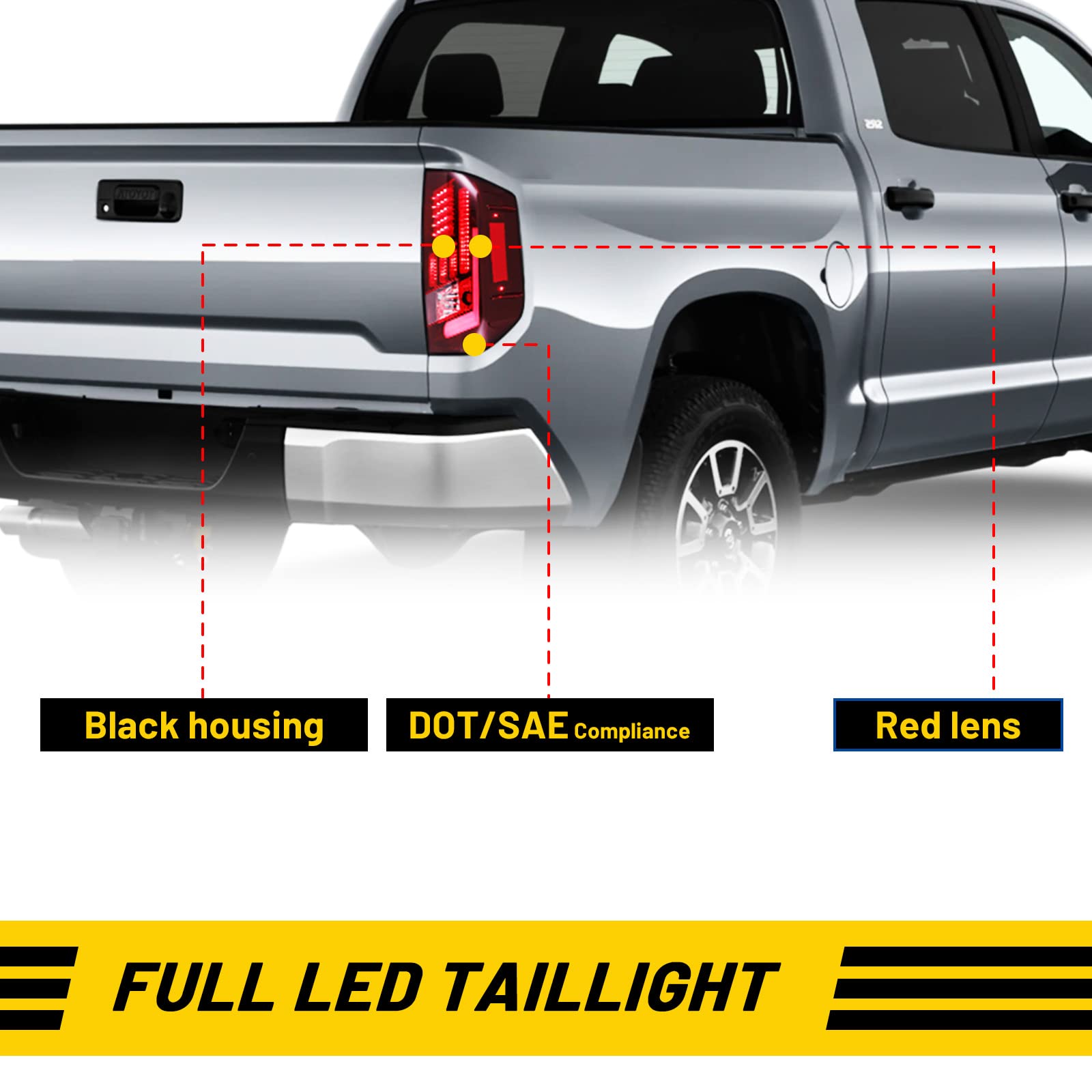 LED Tail Lights for 2014-2021 Toyota Tundra - Dynamic Turn Signal Rear Lamp Assembly (1 Pair, Chrome Housing/Red Lens) - Upgrade Your Pickup Truck for Enhanced Safety & Style
