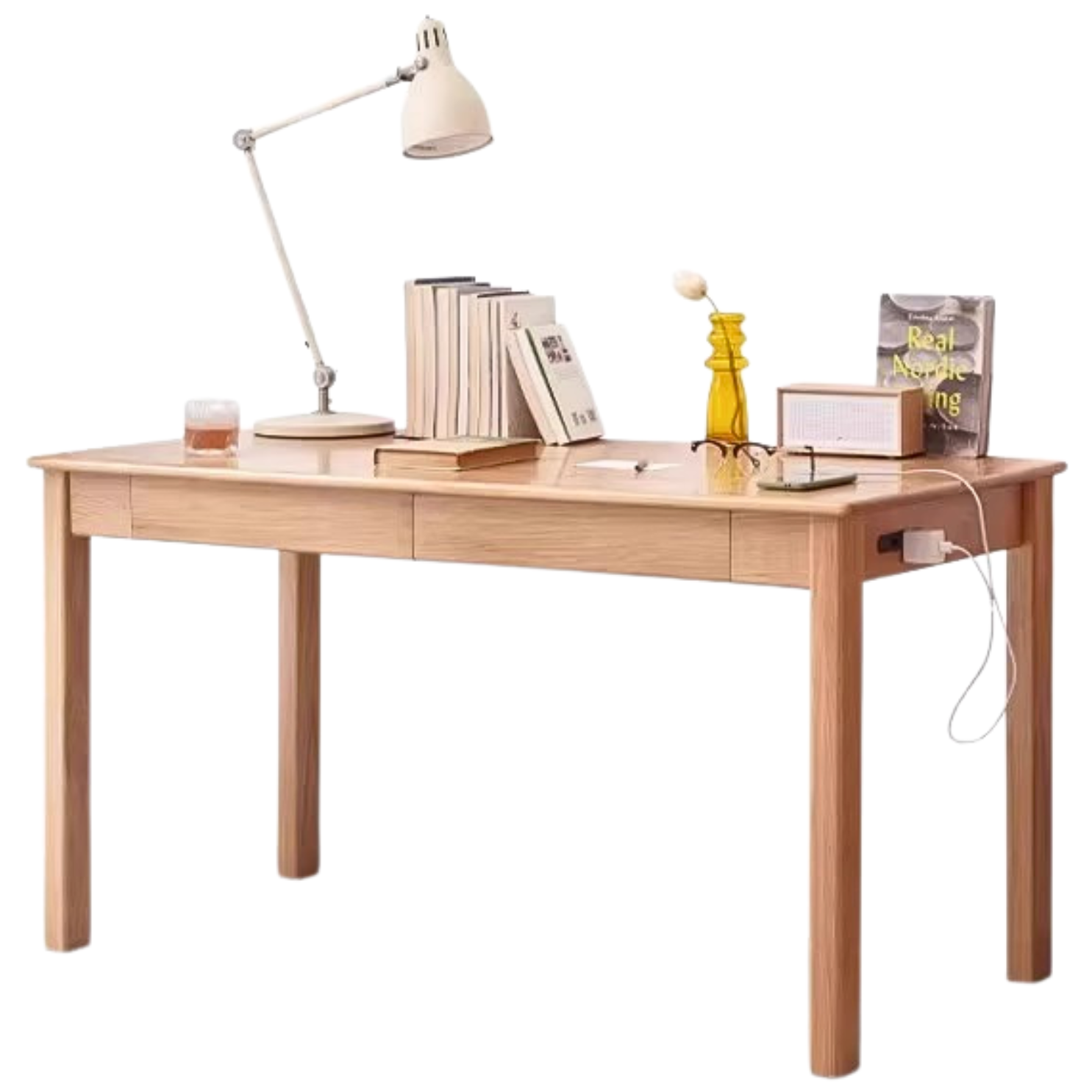 Premium Solid Oak & Ash Wood USB Office Desk - Modern Home & Workspace Furniture for Productivity & Organization | Perfect for Remote Work, Study & Office Setup