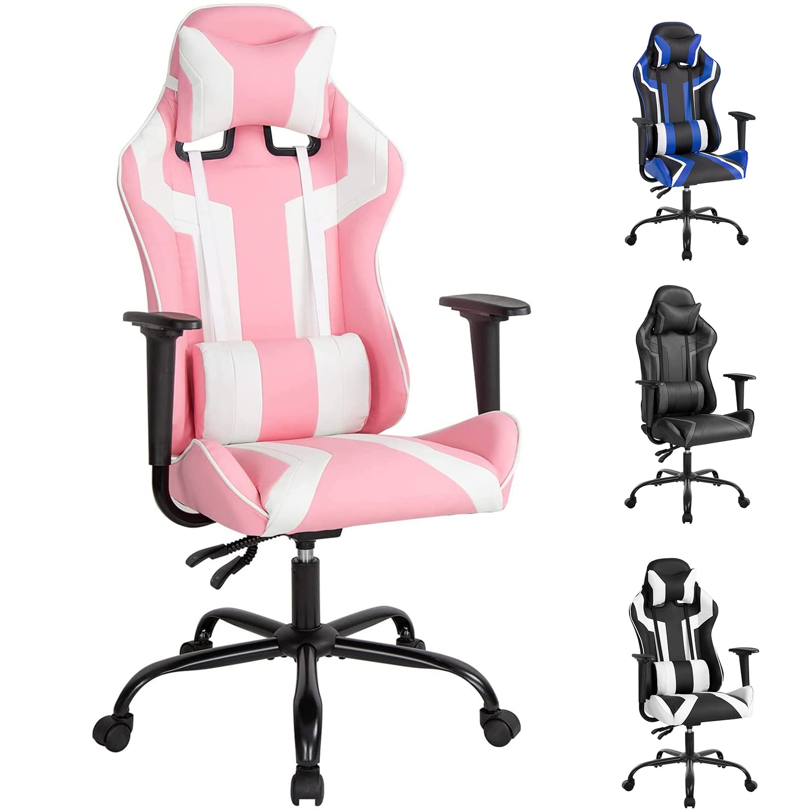 Ergonomic High Back Gaming Chair - PU Leather Office Computer Chair with Lumbar Support, Adjustable Height & 360° Swivel for Women & Adults (Pink) - Perfect for Home Office, Gaming Setup & Workstation Comfort