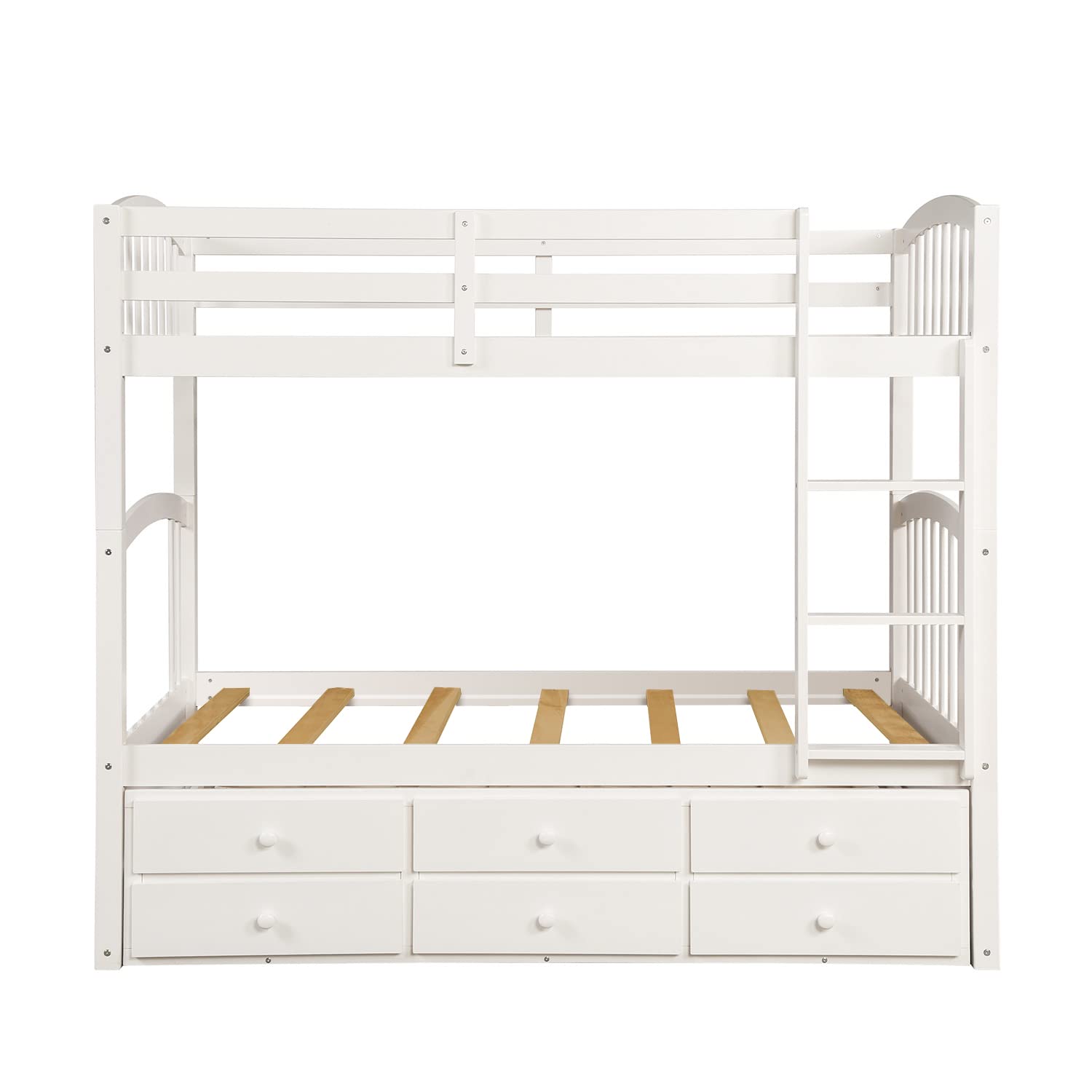 Twin Bunk Bed with Trundle & Storage - Convertible to 2 Beds - Kids Bedroom Furniture (White)