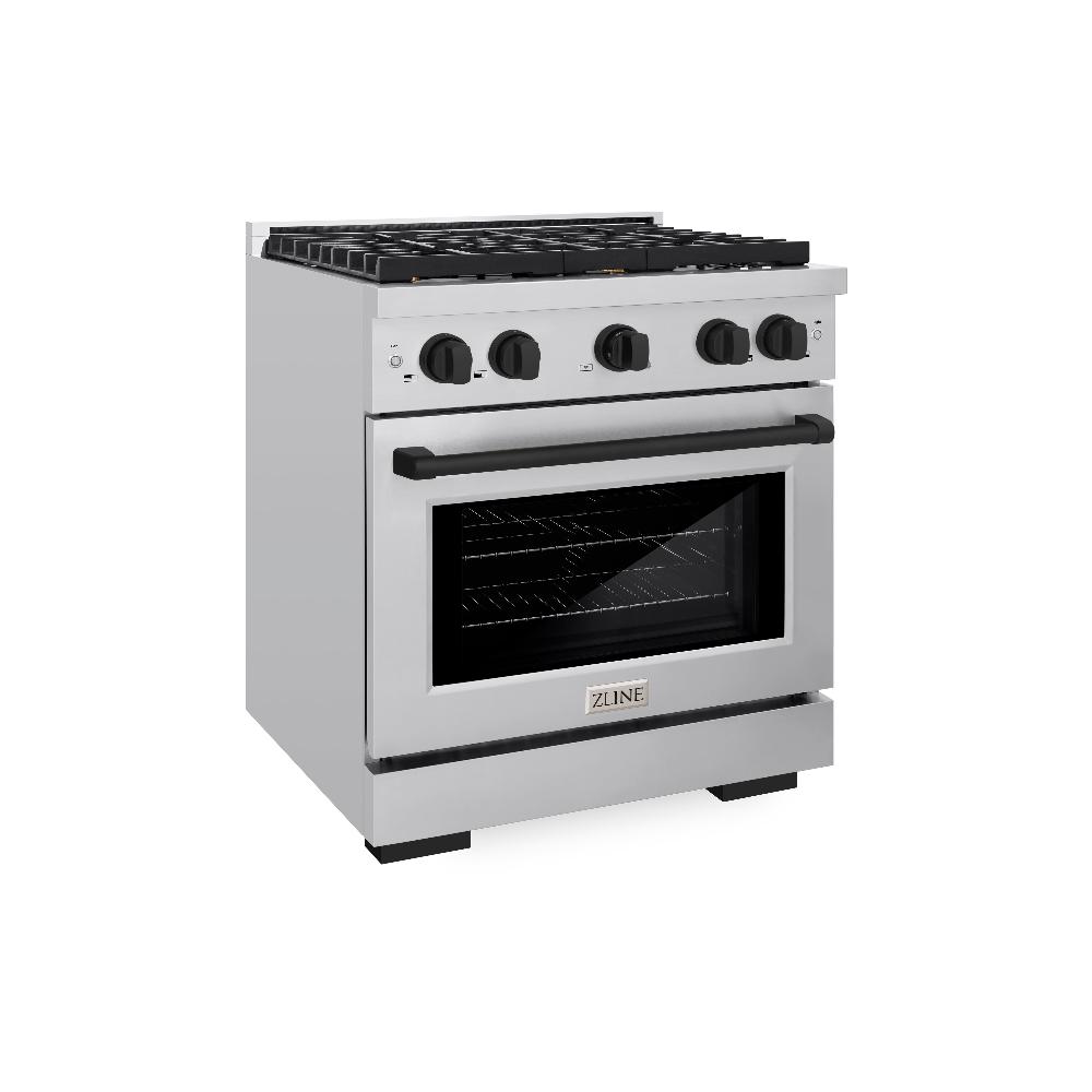 ZLINE Autograph Edition 30-inch 4.2 cu. ft. Dual Fuel Range - Stainless Steel with Matte Black Accents - 4 Burner Gas Cooktop & Electric Convection Oven (SDRZ 30 MB) - Perfect for Modern Kitchens & Professional Home Chefs
