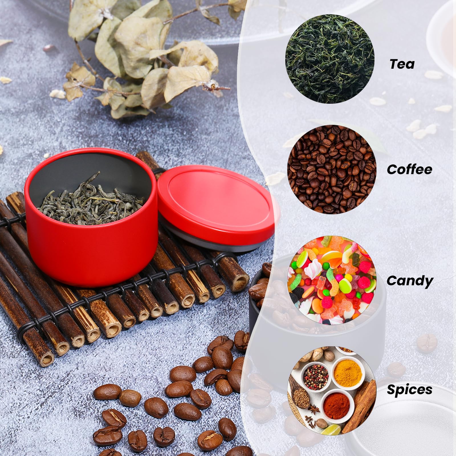 YASUOA 6-Pack Airtight Tea Storage Tins - Premium Iron Canisters for Loose Leaf Tea, Coffee Beans, Spices & Candy | Portable Sealed Containers with Lids for Kitchen Pantry Organization, Candle Making & DIY Crafts (Red)