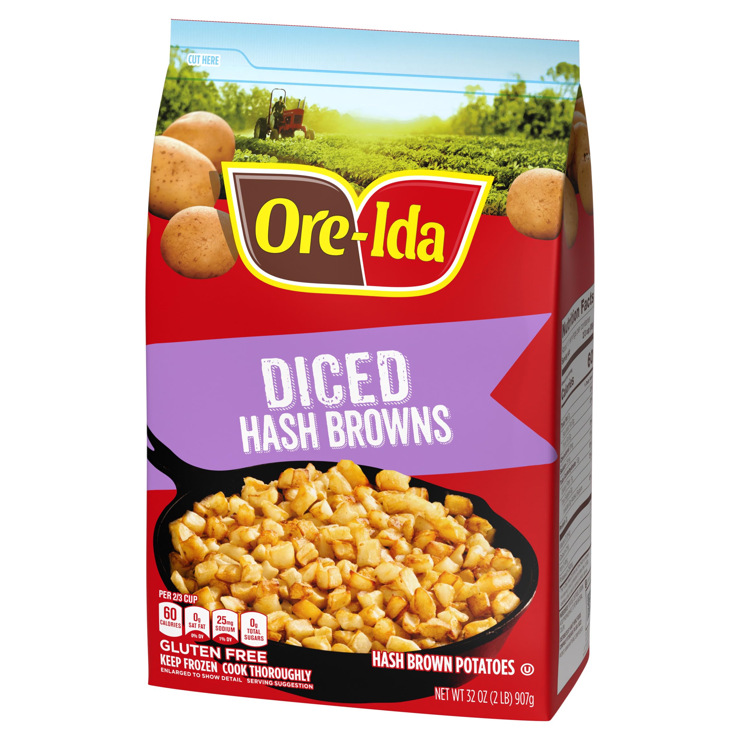 Ore-Ida Diced Hash Brown Frozen Potatoes - 32 oz Bag (2 lbs) | Perfect for Breakfast, Casseroles & Air Fryer Cooking
