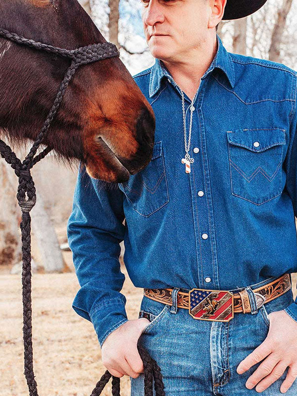 Montana Silversmiths A865 Men's Patriot Bull Rider Attitude Belt Buckle with American Flag Design - Perfect for Rodeo, Western Fashion & Patriotic Style