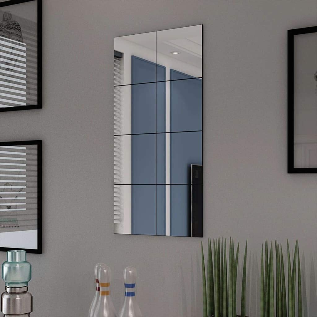 Fannor 8-Piece Frameless Mirror Tiles Set - 8.1 Inch Square Glass Mirror Sheets for Bathroom, Home Wall Decor, Vanity & Bedroom - Silver Finish - Perfect for DIY Projects, Makeup Area & Home Improvement